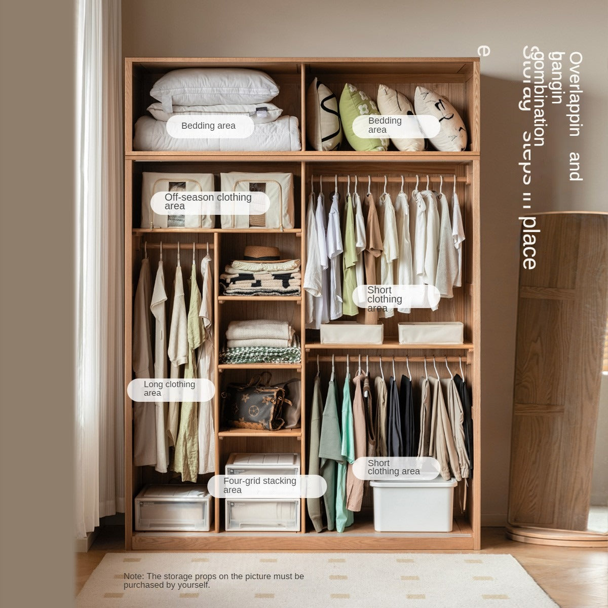 Solid Oak Wood Sliding Door Wardrobe Closet - Modern & Durable Storage for Bedroom, Living Room, or Walk-In Closet Organization