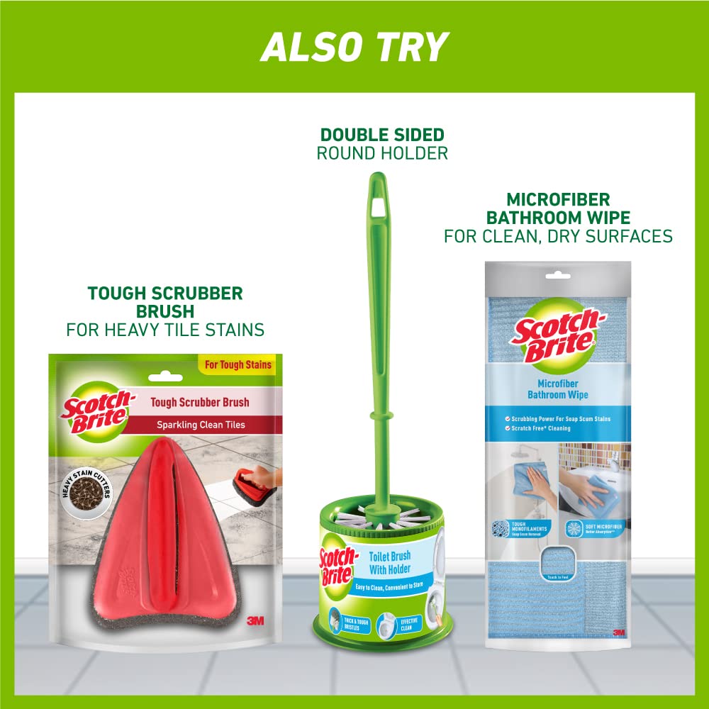 Scotch-Bite Heavy Duty Bathroom Cleaning Brush with Abrasive Scrubber - Powerful Tile & Grout Cleaner for Shower, Bathtub, Sink (Green, 1-Pack) - Perfect for Deep Cleaning Bathrooms & Kitchen Surfaces