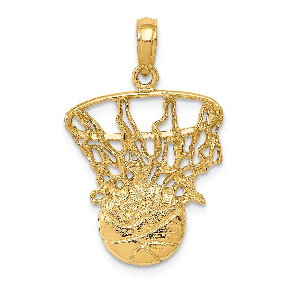 14K Yellow Gold Basketball & Net Charm Pendant - Elegant Swoosh Design for Necklaces - Perfect Gift for Basketball Fans & Sports Lovers - Game Day, Graduation, Birthday Jewelry