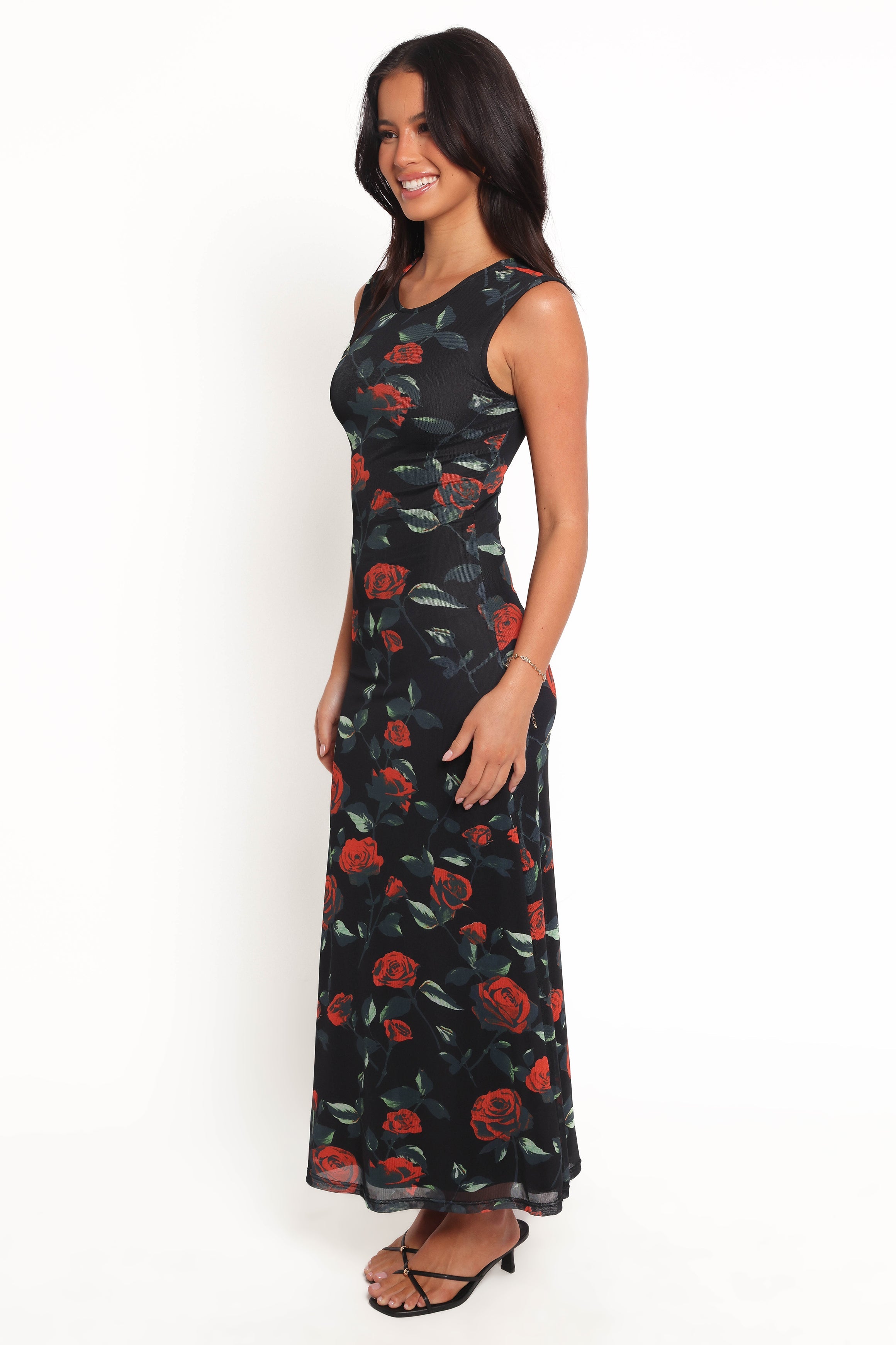 Drea Maxi Dress with Rose Print - Flowy Long Floral Summer Dress for Women, Perfect for Beach, Vacation, and Casual Outings