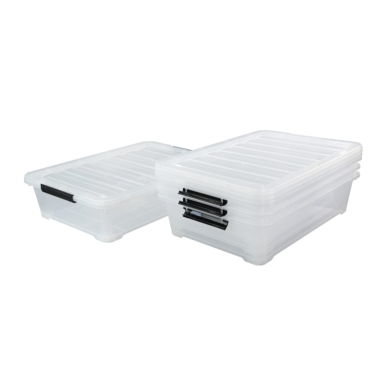 4-Pack 40 Quart Large Clear Plastic Under Bed Storage Bins with Wheels & Lids - Space-Saving Organizer for Clothes, Blankets, Shoes | Perfect for Bedroom, Closet, Dorm Room Organization