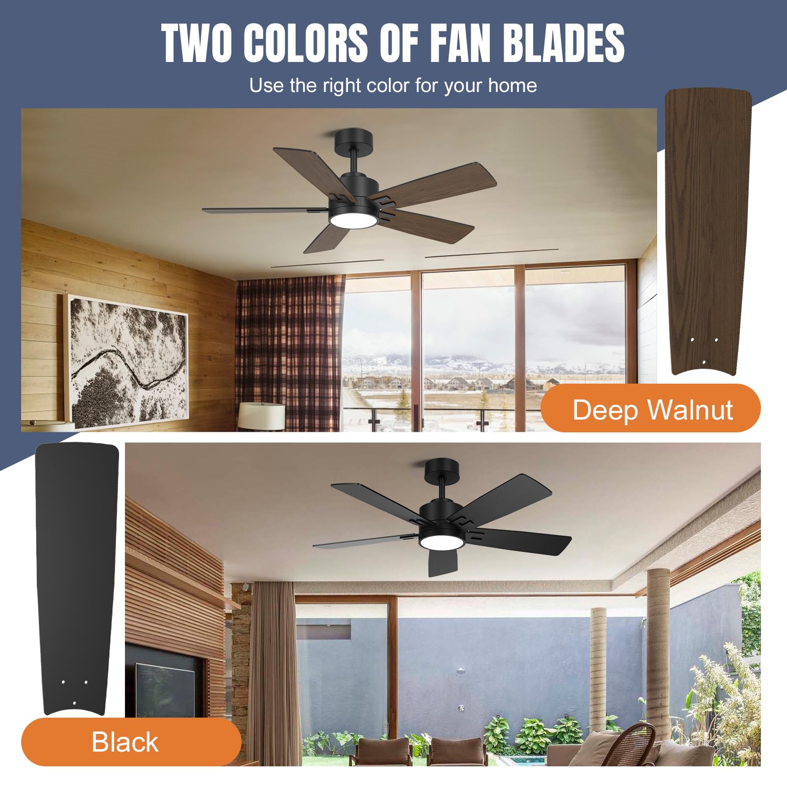 Savey'Sley 42 Inch Smart Ceiling Fan with LED Light - Modern Rustic Farmhouse Design in Walnut Finish - Alexa & Google Assistant Compatible - Indoor/Outdoor Use for Bedroom, Living Room, Patio