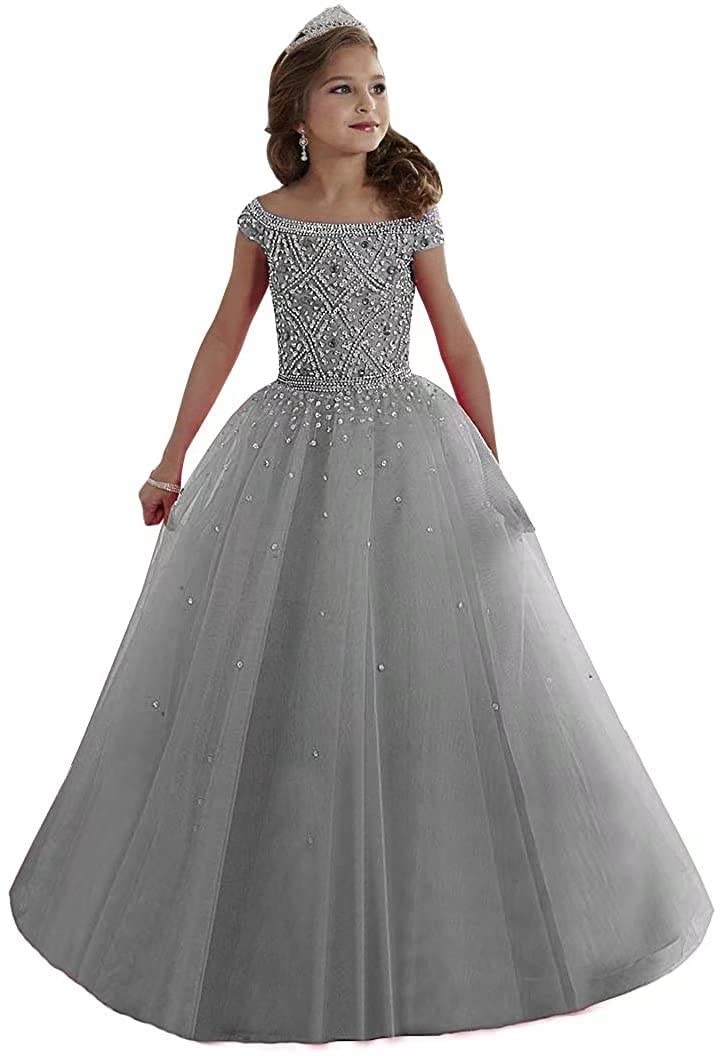 Crystal Off Shoulder Prom Dress for Teens - Pageant & Flower Girl Gown