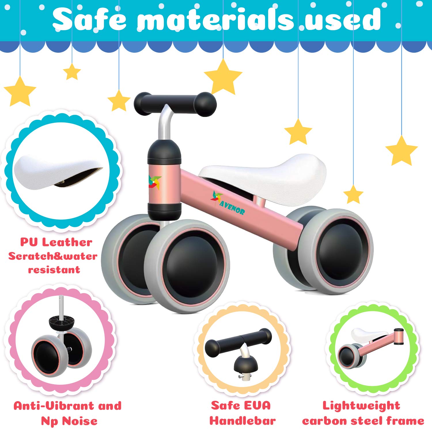 **Best Baby Balance Bike for 1 Year Old Girls - 10-24 Months Toddler First Birthday Gift | No-Pedal 4-Wheel Training Bike for Infants | Indoor & Outdoor Learning Ride**