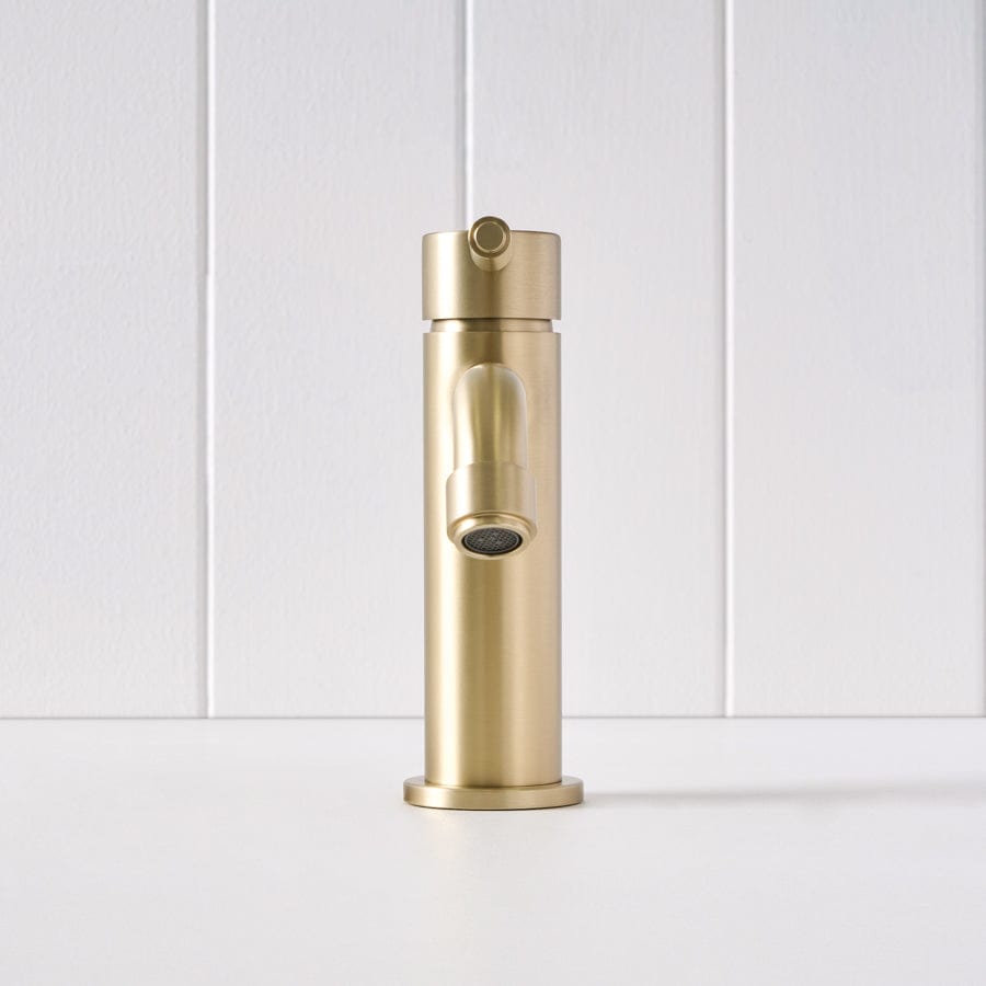 Melbourne Short Basin Mixer Tap - Brushed Nickel Finish - Warm Water Mixer for Bathroom Sink - Perfect for Modern Home & Hotel Renovations