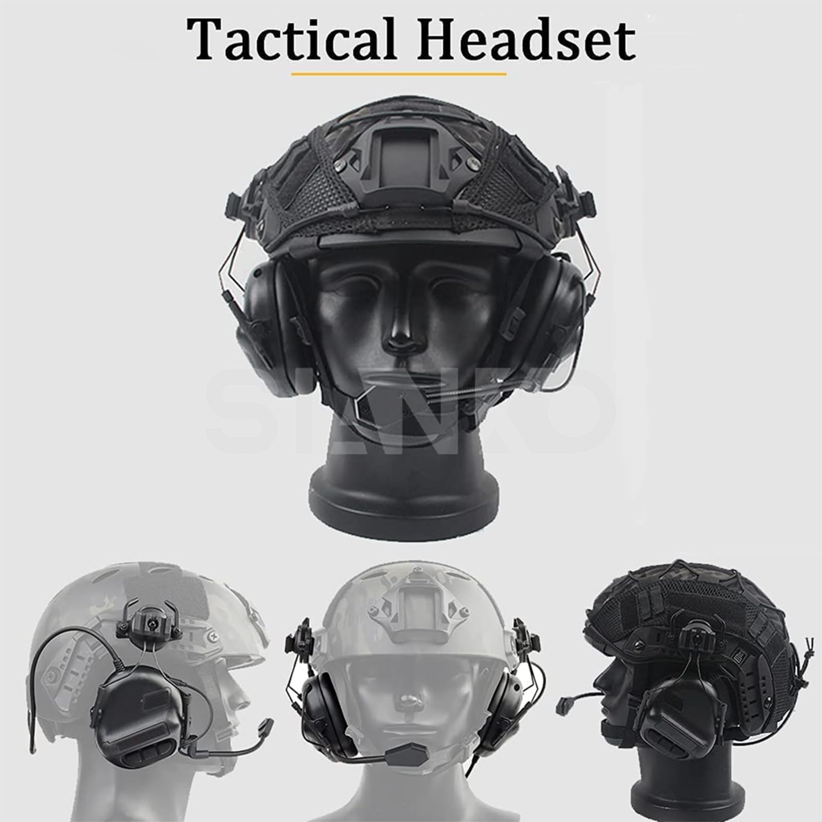 Tactical Paintball & Airsoft Fast PJ Helmet Set with Headset, Helmet Cover, Dummy Flashbang & LED Light - Perfect for Hunting, CQB, CS & Military Simulation Games
