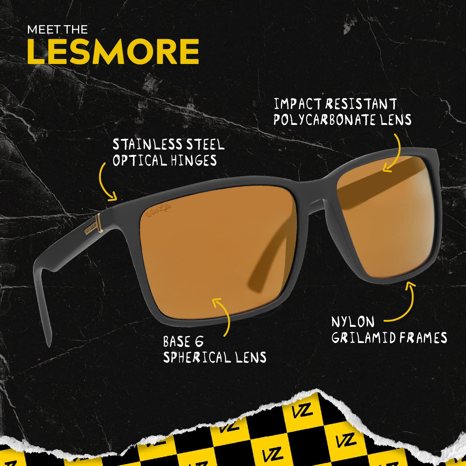 VonZipper Unisex Lesmore Sunglasses - UV Protection, Polarized Lenses for Men & Women - Perfect for Driving, Beach & Outdoor Activities