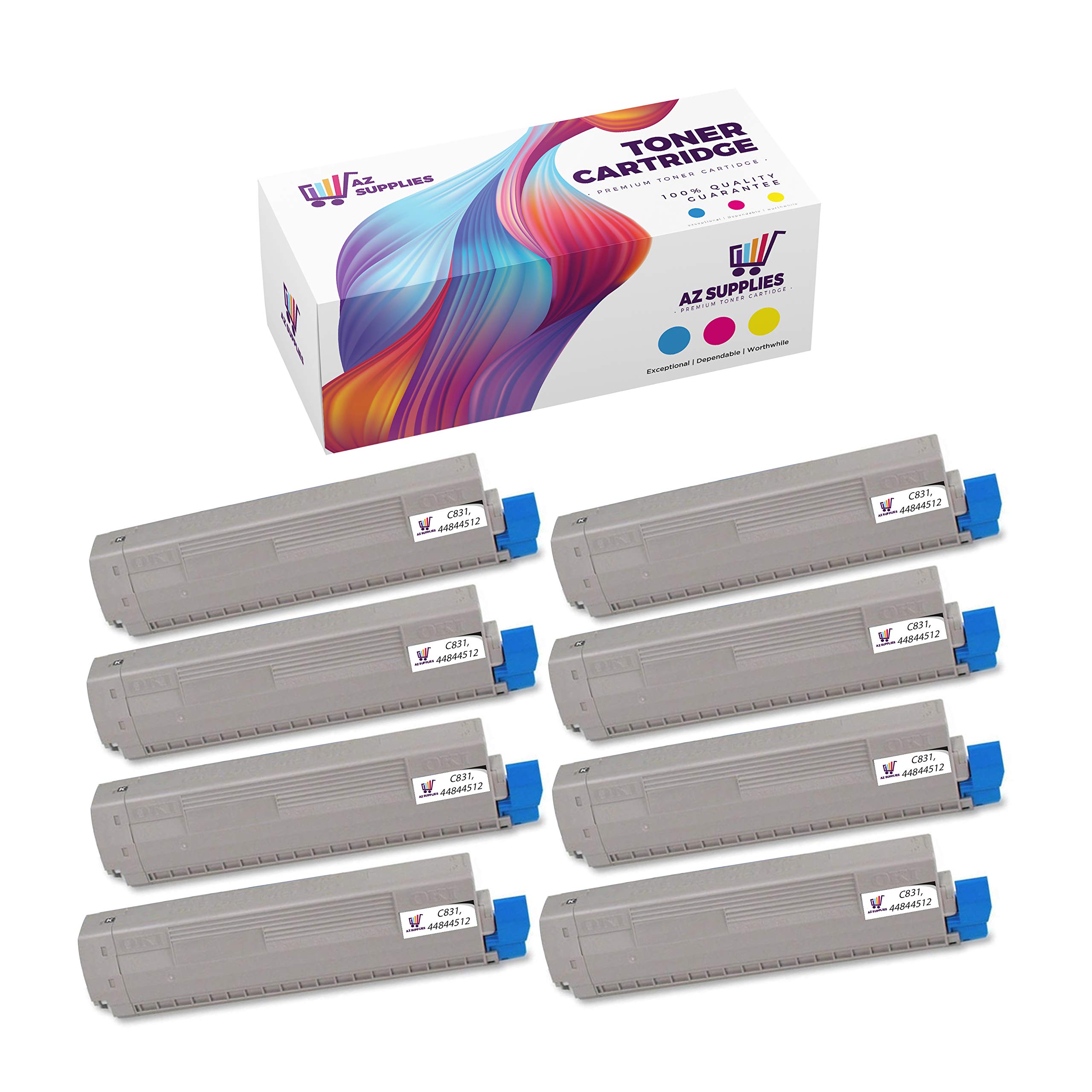 AZ SUPPLIES 8-Pack Black Toner Cartridge Replacement for OKI C831, C831dn, C831n - Compatible with OKI 44844512 | High-Yield Printing for Office & Home Use