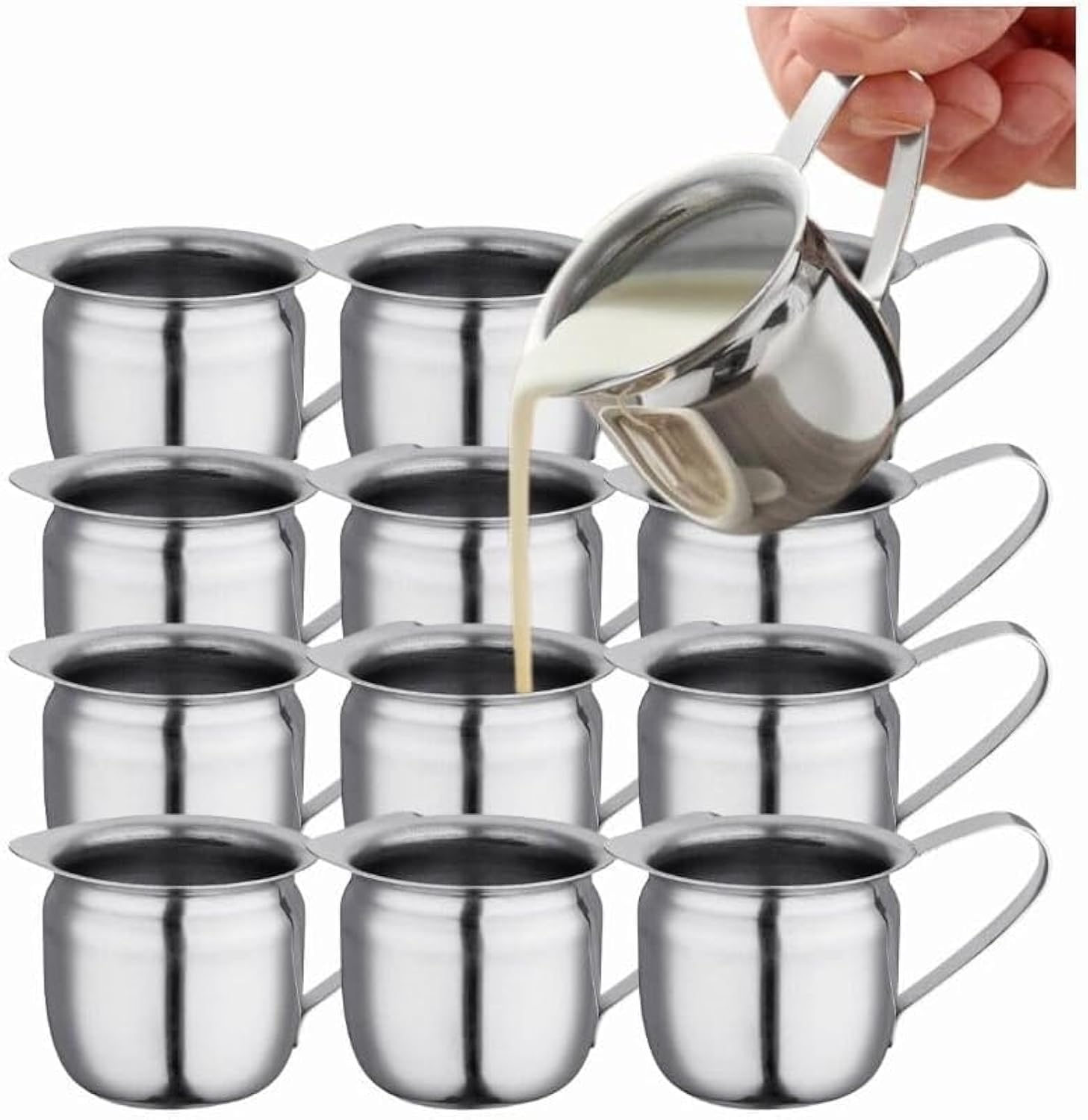 12-Pack 3oz Stainless Steel Creamer Pitchers - Mini Milk Dispenser for Coffee, Tea & Restaurants - Perfect for Coffee Shops, Cafes & Home Use