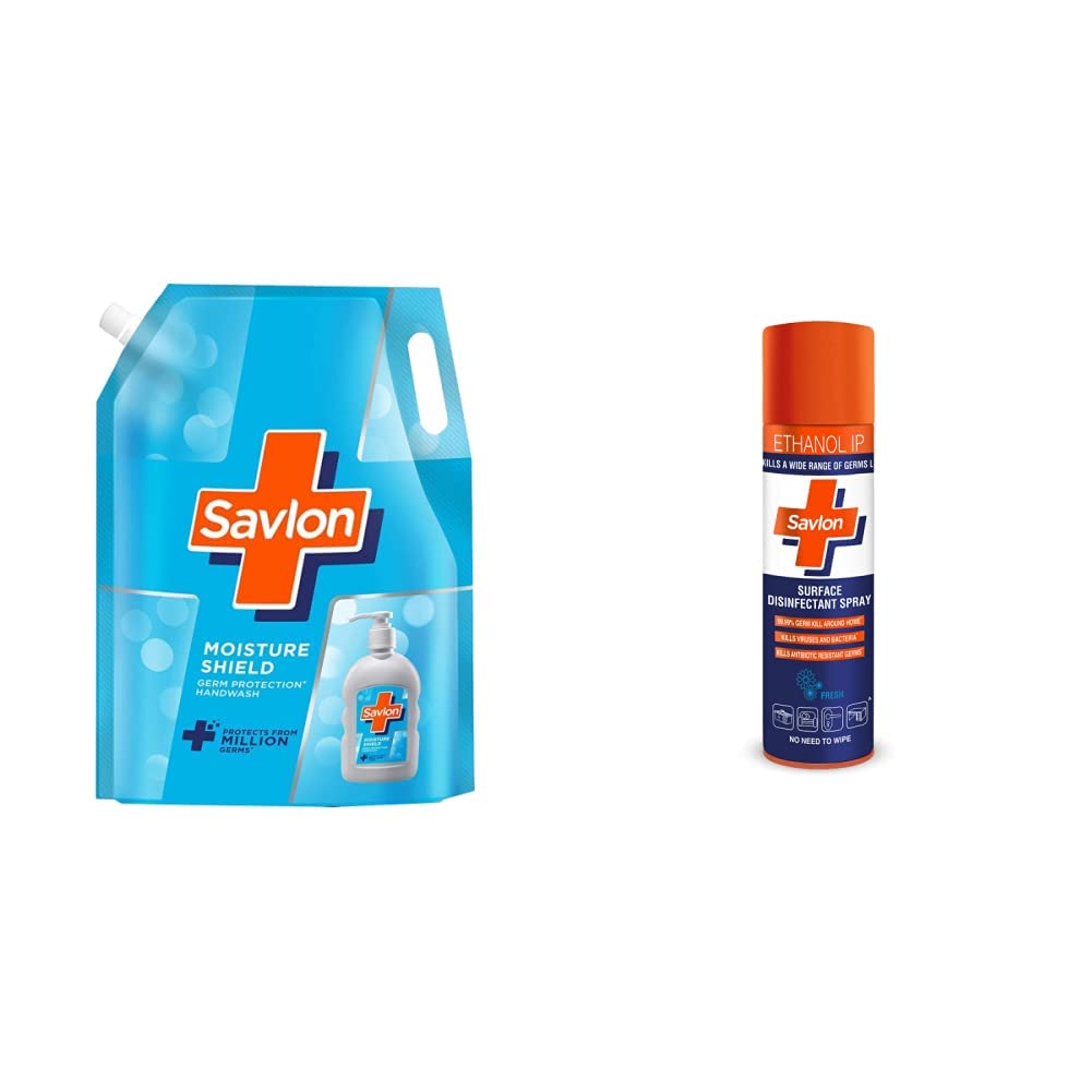 Savlon Moisture Shield Germ Protection Liquid Handwash Refill Pouch 1500ml & Surface Disinfectant Spray 230ml - Antibacterial Hand Soap and Multi-Surface Cleaner for Home, Kitchen, Bathroom, and Office Use