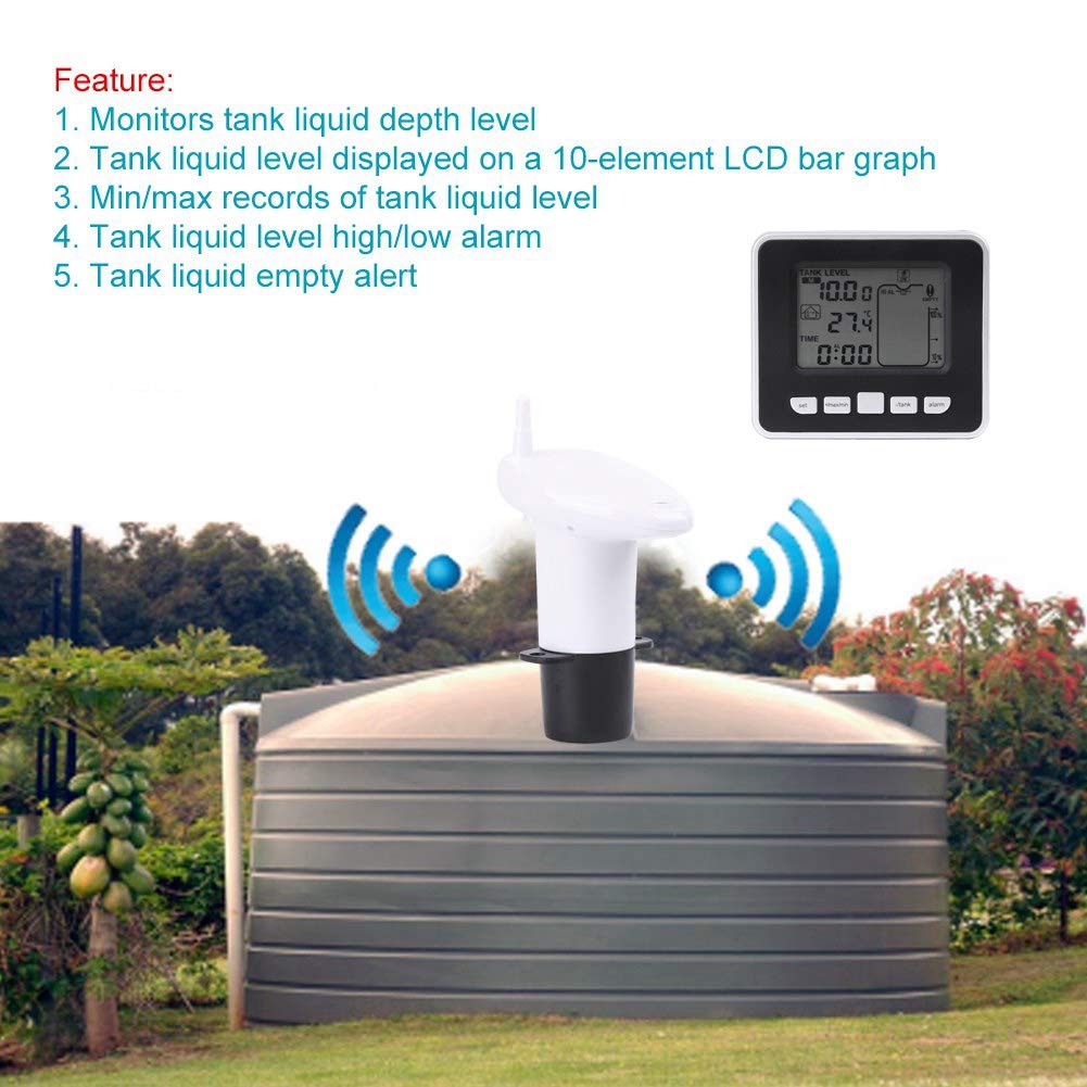 Liukouu Ultrasonic Water Level Sensor with Touch Control - Black | High Precision Liquid Level Detection for Tanks, Pools, and Industrial Applications