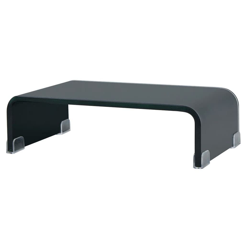 Modern TV Stand with Built-in Electric Fireplace - Glass Black Entertainment Center 15.7