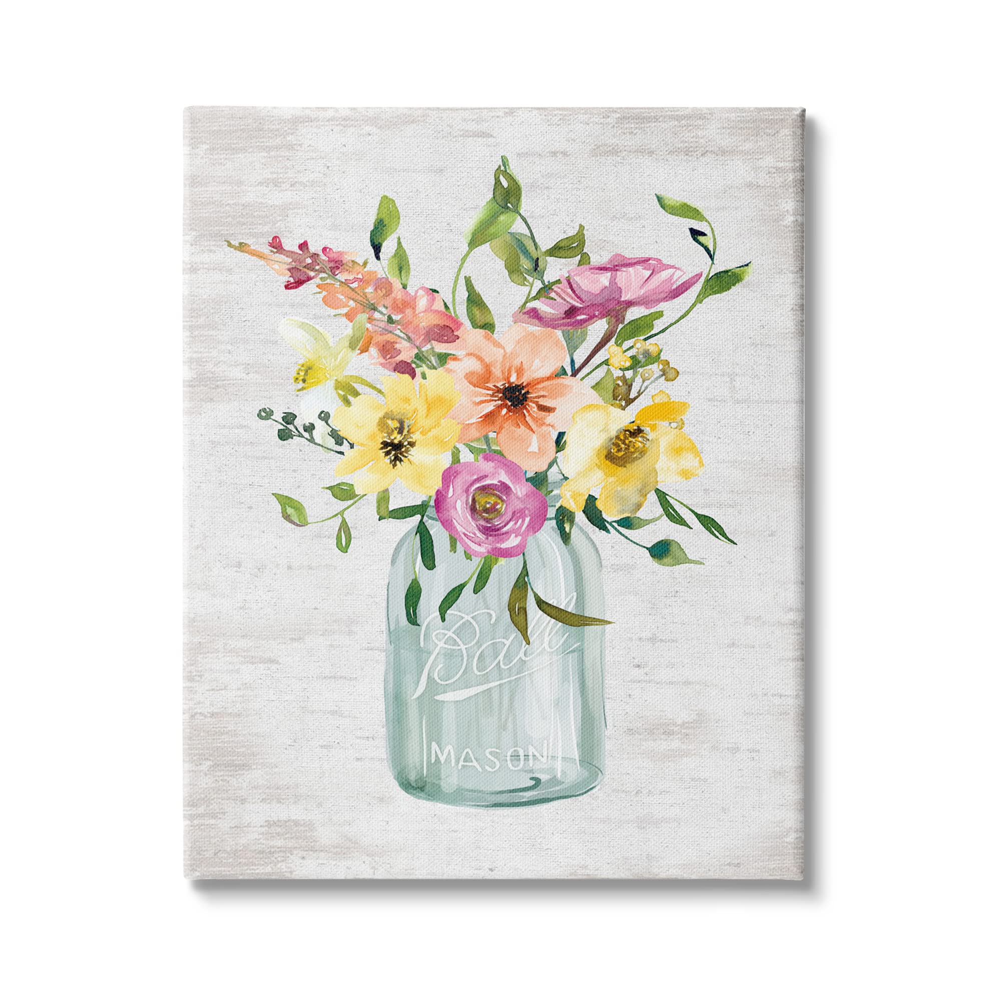 Stupell Industries Spring Meadow Bouquet Floral Canvas Wall Art - Traditional Glass Jar Flower Painting, 36