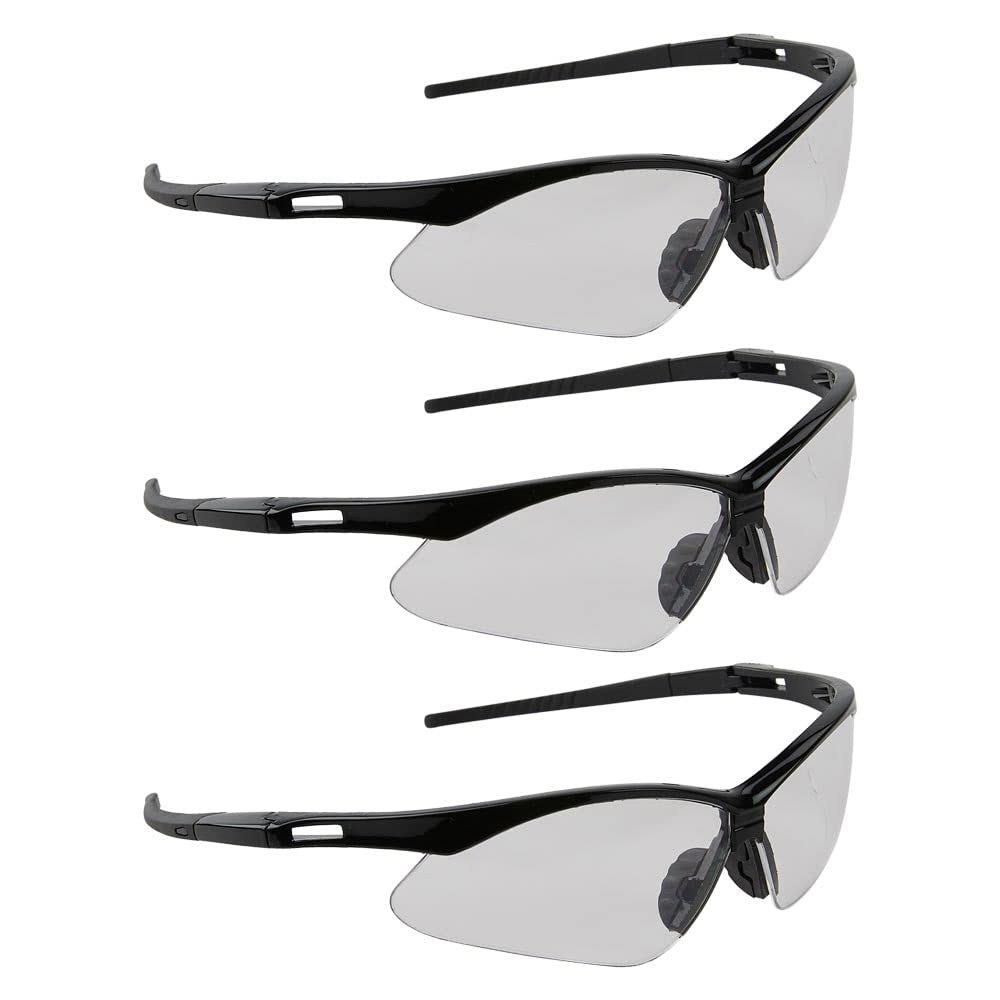 J. J. Keller SAFEGEAR Clear Safety Glasses 3-Pack - Anti-Scratch, Black Frame Protective Eyewear for Construction, Lab & DIY Projects