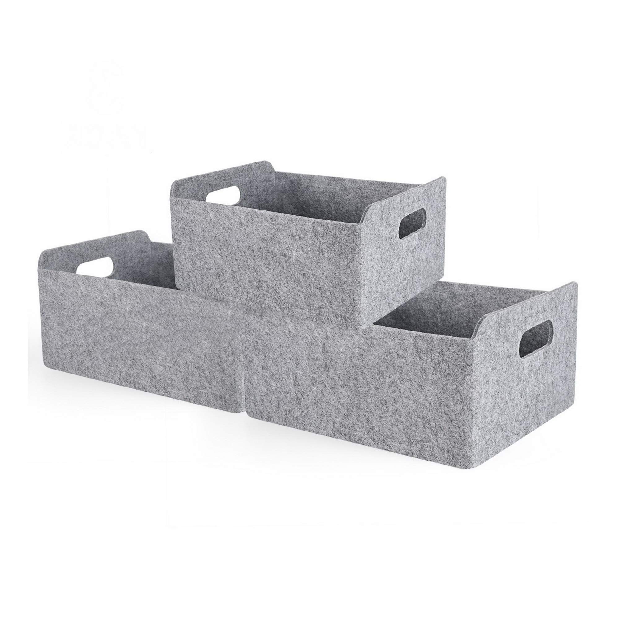 Welaxy Collapsible Felt Storage Bins - Foldable Organizer Baskets with Handles for Kids Toys, Pet Supplies, Books & Clothes (Set of 3, Gray) - Perfect for Nursery, Playroom & Home Organization