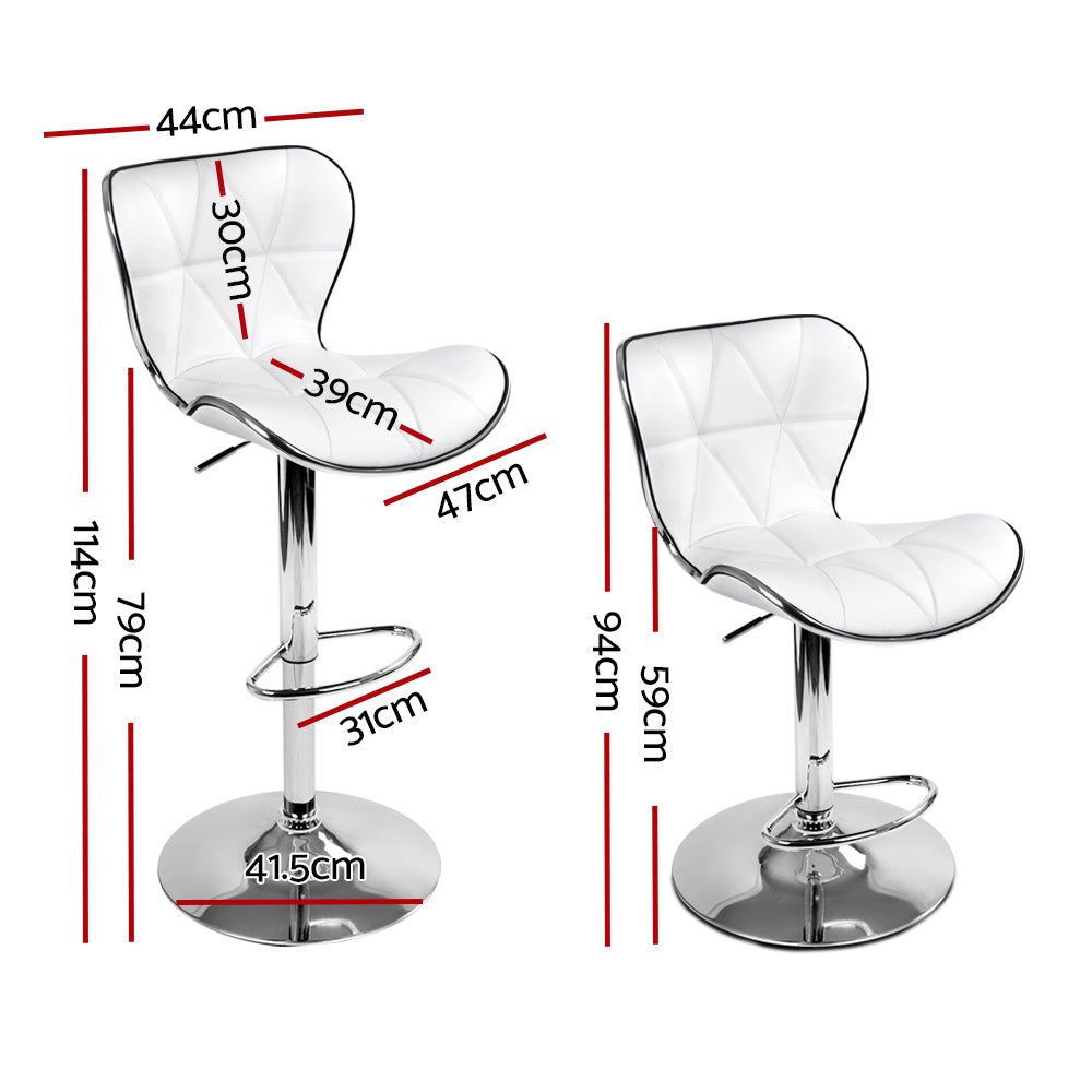 2-Pack Adjustable Height Bar Stools with Gas Lift Mechanism & Premium Leather Seat - White - Perfect for Kitchen Islands, Breakfast Bars & Home Bars