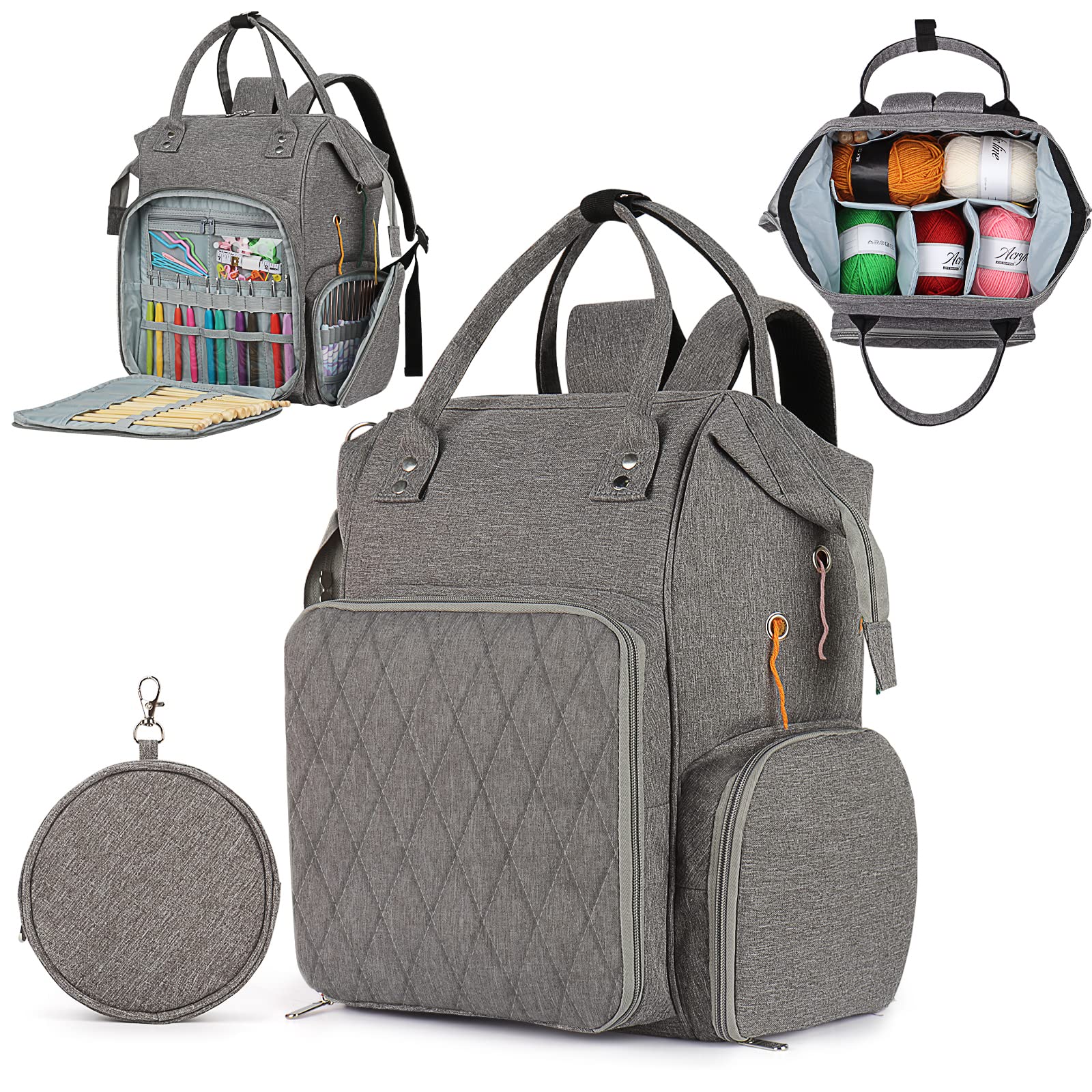 Aeelike Yarn Storage Backpack - Knitting Bag with Dividers for Crochet & Knitting Projects On-The-Go