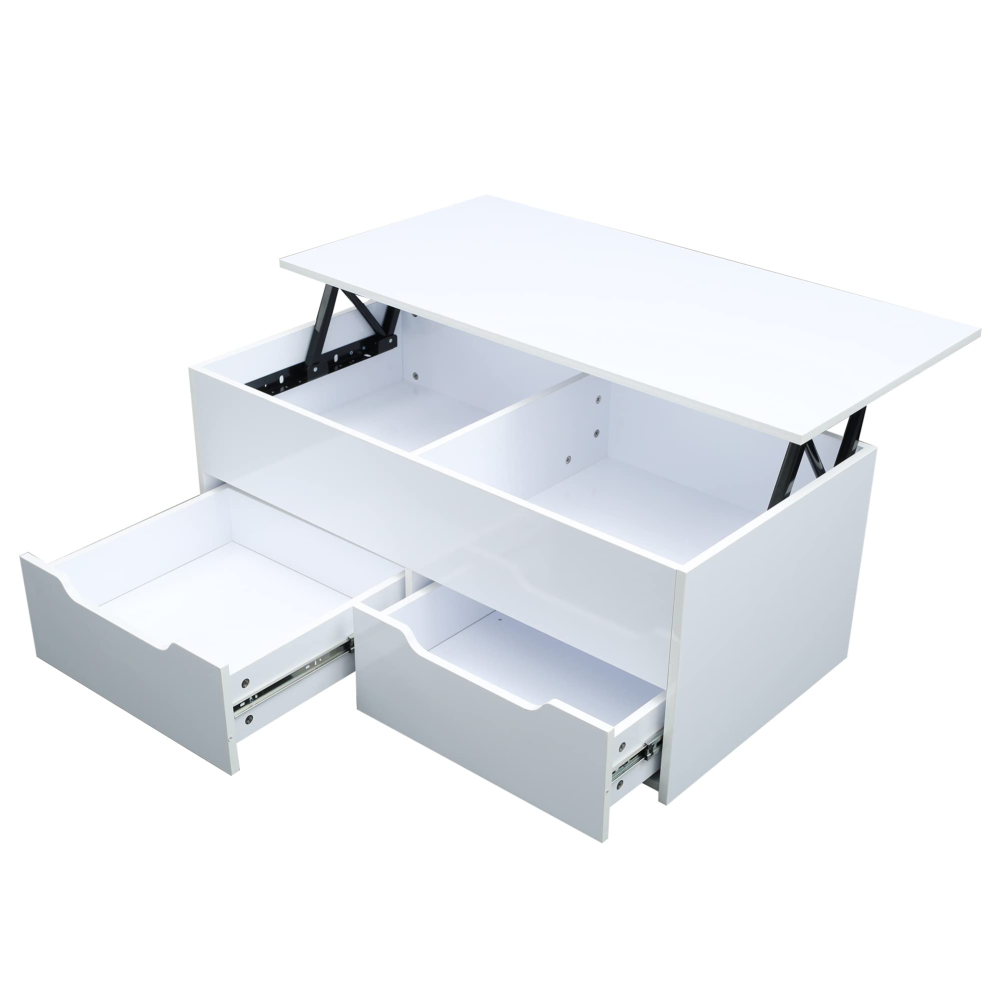 Modern Lift Top Coffee Table with Storage - White Wooden Lift Tabletop for Living Room