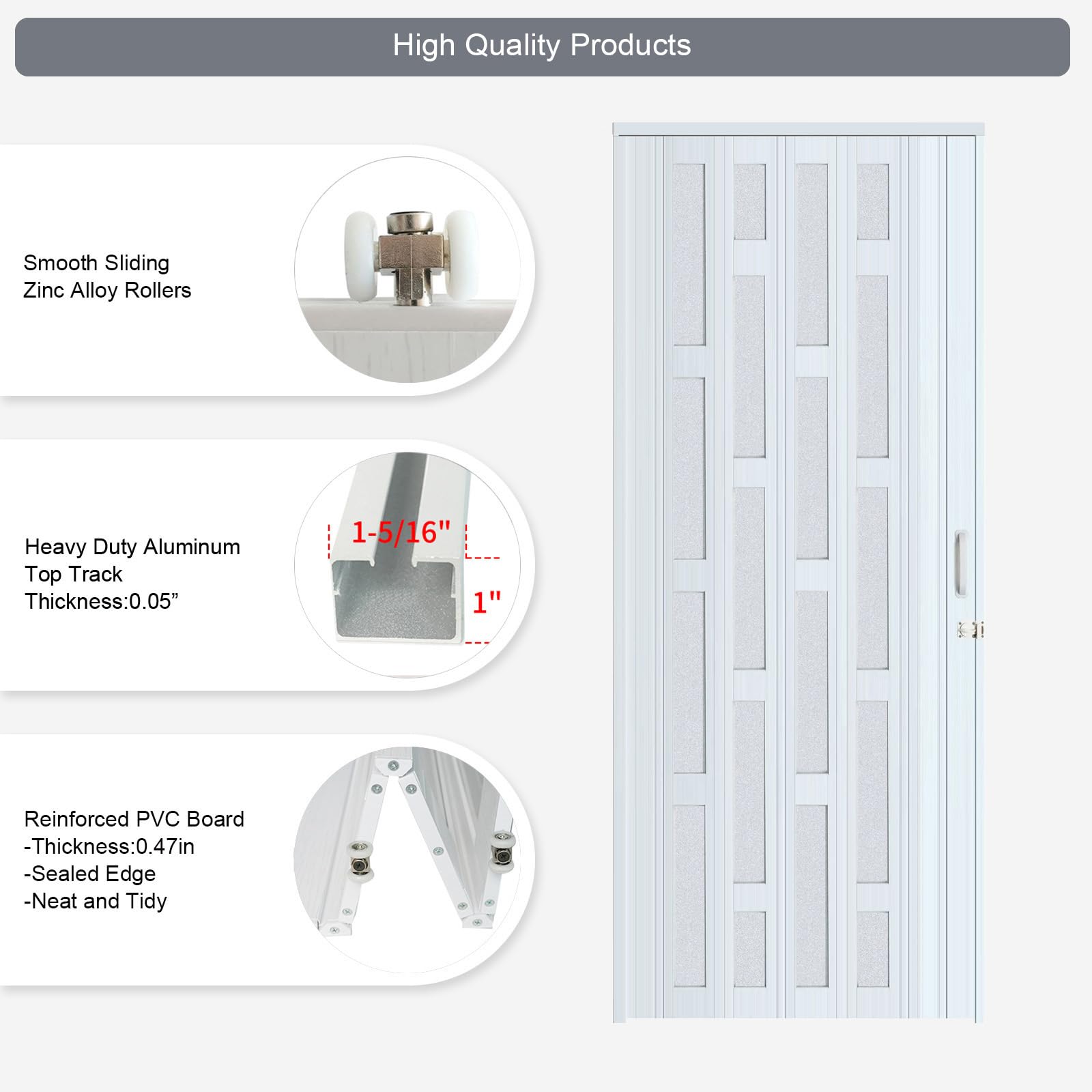 36x80 Inch White PVC Interior Accordion Folding Door with Hardware - DIYHD Multifold Sliding Closet Door for Bedroom, Bathroom & Laundry Room