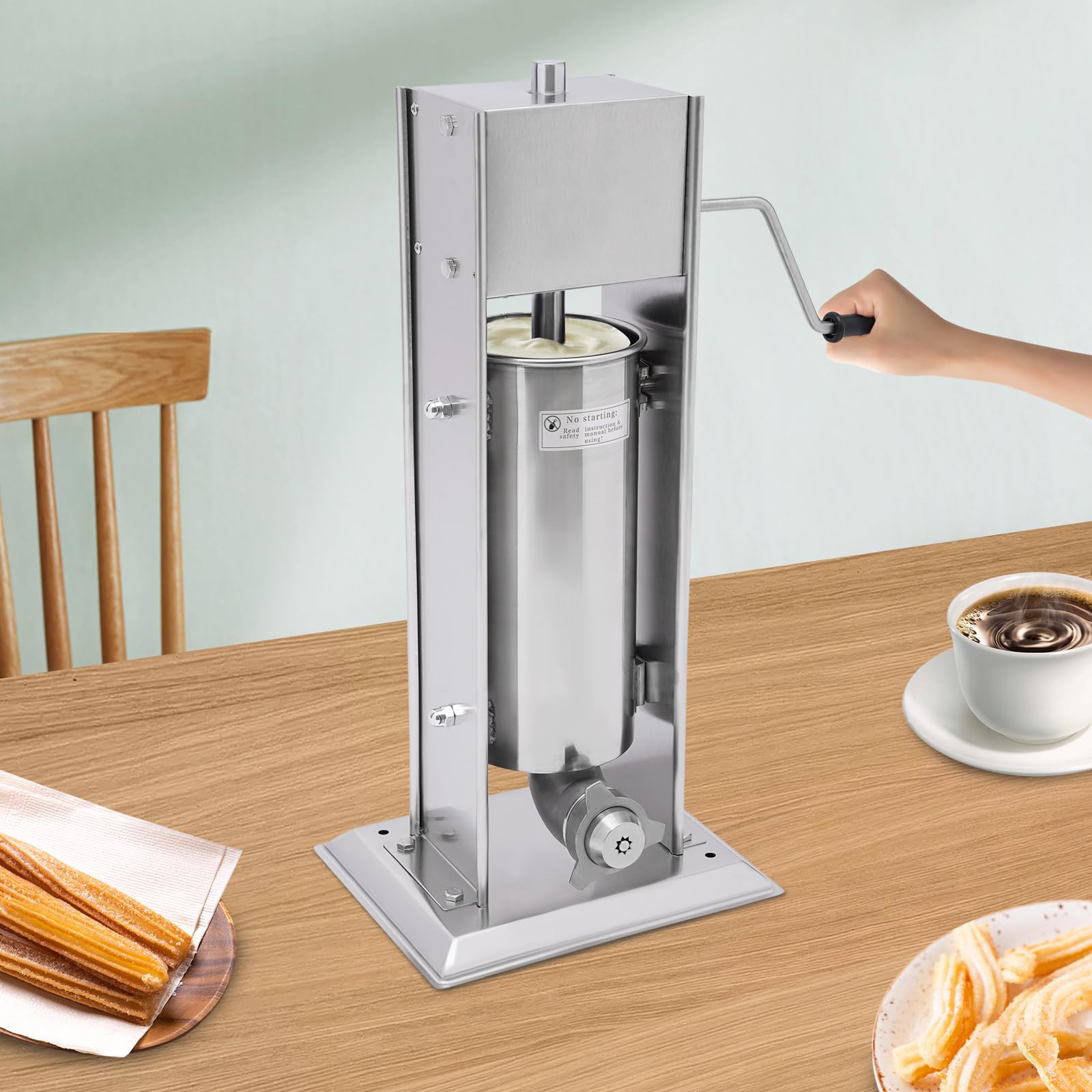 Commercial Stainless Steel Churros Maker Machine with 4 Nozzles - 5L Vertical Churrera for Bakery, Food Factory & Cafeteria | Perfect for Making Spanish Donuts, Street Food & Catering Events