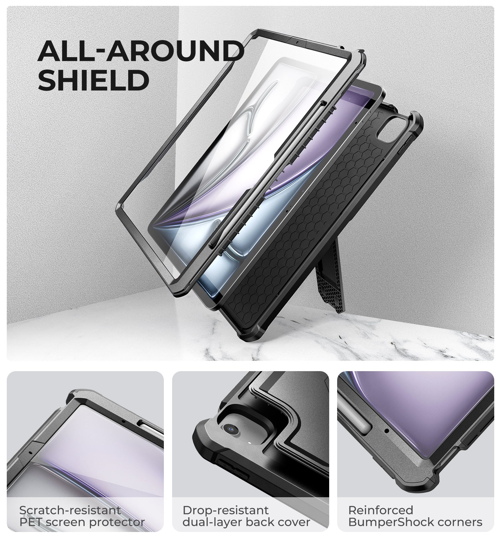 Dexnor Shockproof Rugged Tablet Case for iPad Air 13 Inch (2024 M2 Model) - Heavy Duty Full Body Protection with Built-in Kickstand, Screen Protector & Pen Holder - Perfect for Travel, Work, and Outdoor Use