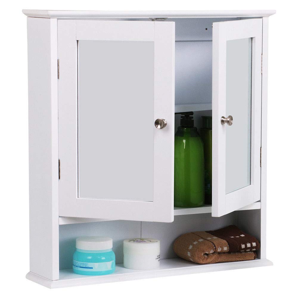 Adjustable Wooden Bathroom Wall Mirror Cabinet with Mounted Medicine Shelf - Space Saving Storage for Toiletries, Cosmetics & Essentials - Perfect for Bathroom, Vanity & Small Space Organization