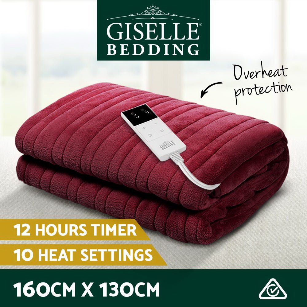 Cozy Electric Heated Throw Blanket - Soft & Warm Burgundy Fleece for Winter - Perfect for Couches, Beds & Home Relaxation