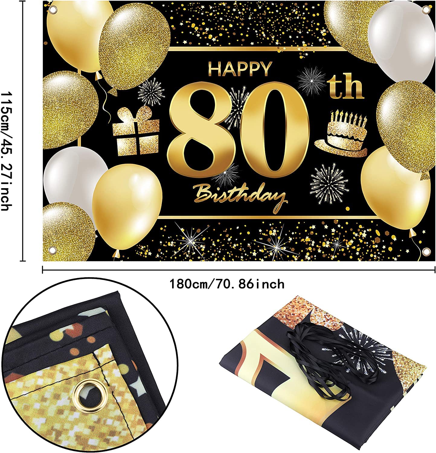 80th Happy Birthday Banner - Premium Birthday Decorations for Men - Party Backdrop & Wall Decor - Perfect for Milestone Celebrations, Retirement Parties & Family Gatherings