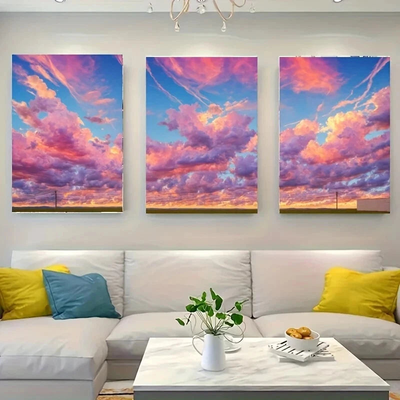 3-Piece Colorful Sky with Fluffy Clouds Metal Wall Art - Ready to Hang Home Decor for Living Room, Bedroom & Office