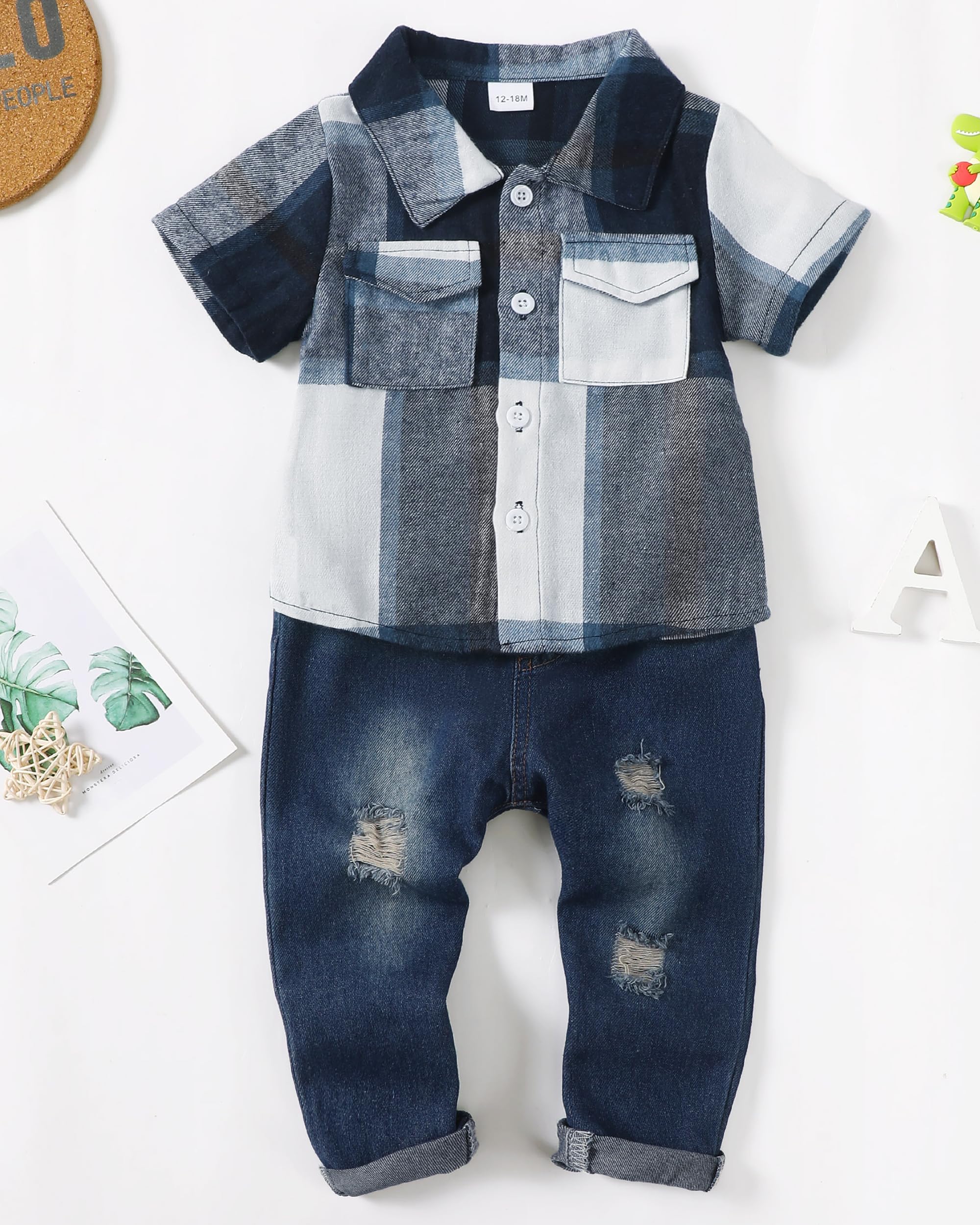 Renotemy Baby Boy Clothes - Summer Infant Toddler Outfit Set with Short Sleeve Top & Pants | Cute Boys Clothing for Playtime, Beach & Outdoor Activities