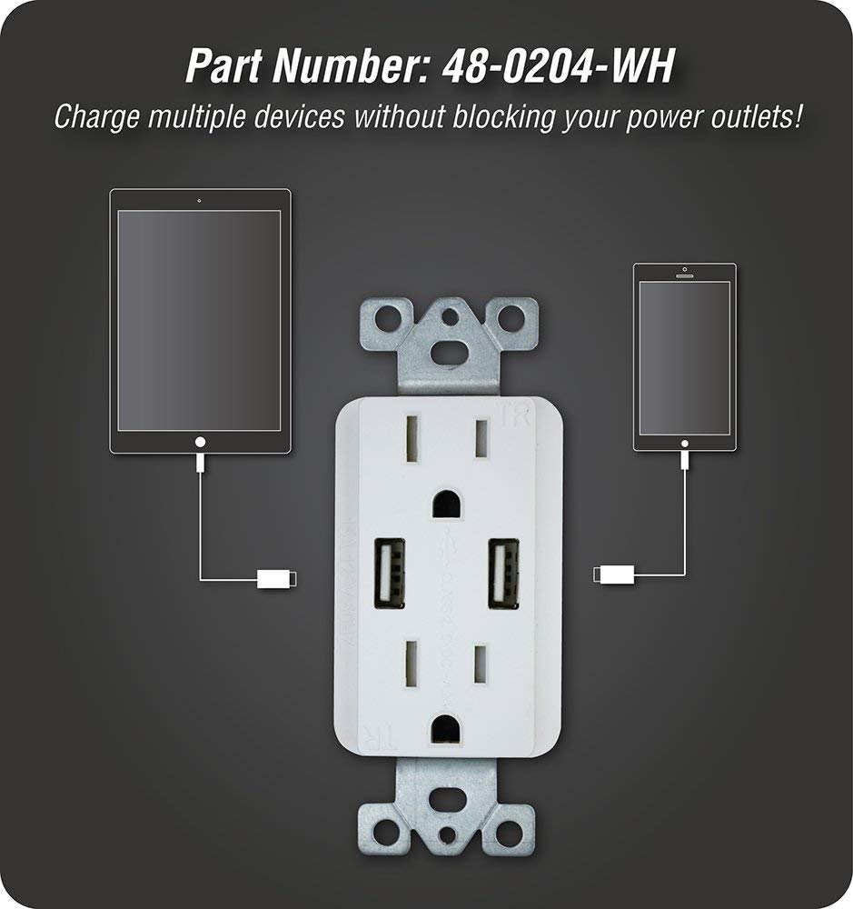 DATA COMM Electronics 48-0204-WH High-Speed Decor Duplex Electrical Outlet with USB Ports (4.0A Fast Charging, White) - Perfect for Home, Office & Hotel Room Charging Stations