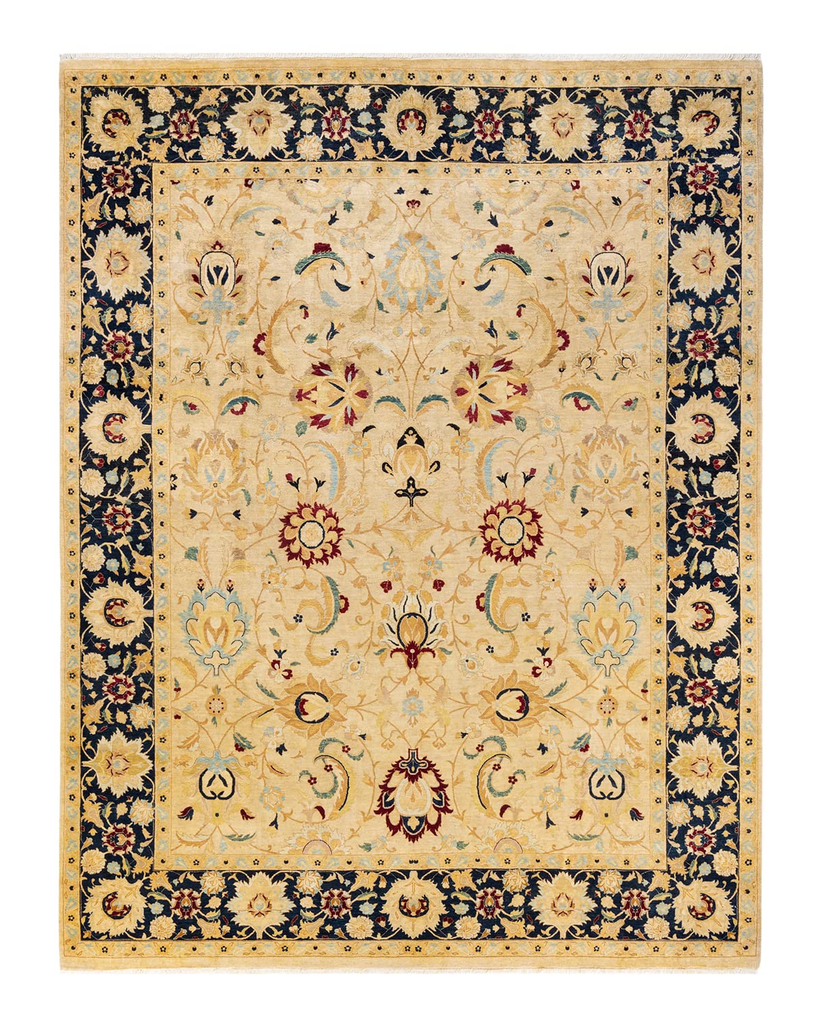 Handmade Wool Oriental Mogul Ivory 8x10 Area Rug - One of a Kind Hand Knotted Traditional Design for Living Room, Bedroom & Dining Room Decor