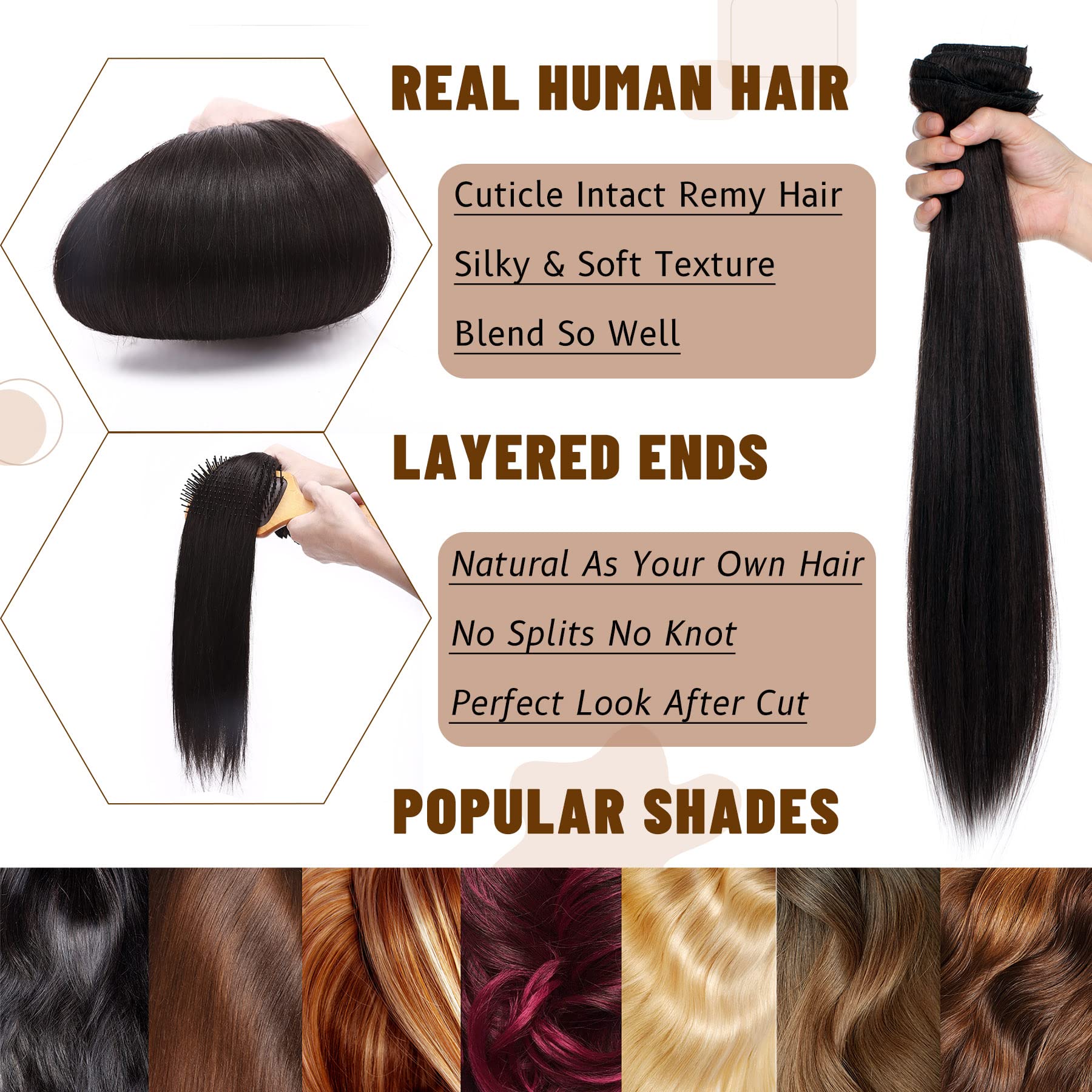 S-noilite 22 Inch Clip in Hair Extensions - 100% Real Human Remy Hair, Natural Black (#1B), Double Weft, 8PCS/160g - Straight Clip-on Extensions for Women | Perfect for Daily Wear, Parties & Special Occasions