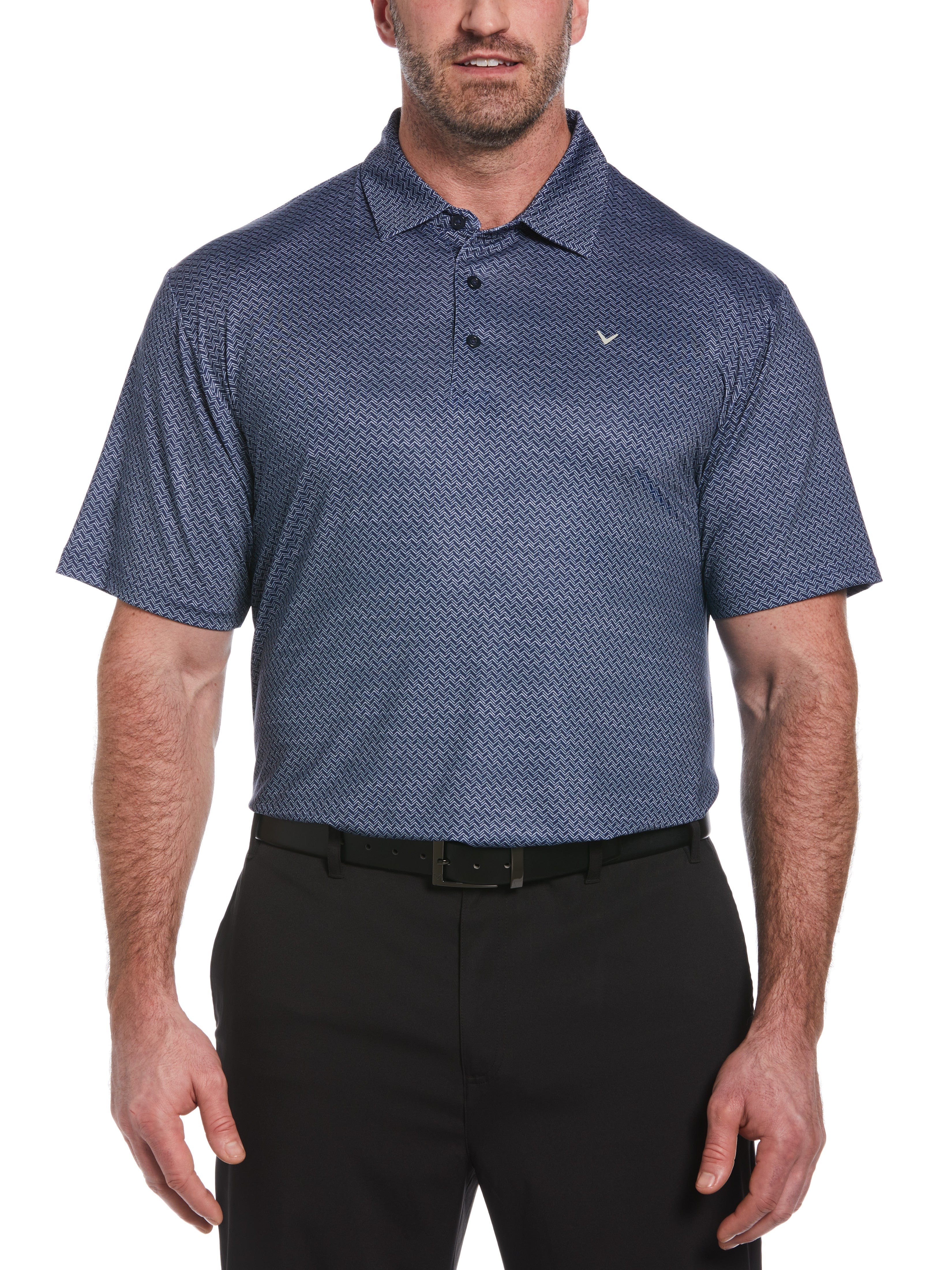 Big & Tall Herringbone Print Polo Shirt for Men - Comfortable Stretch Cotton Casual Wear for Office, Golf & Everyday Outfits