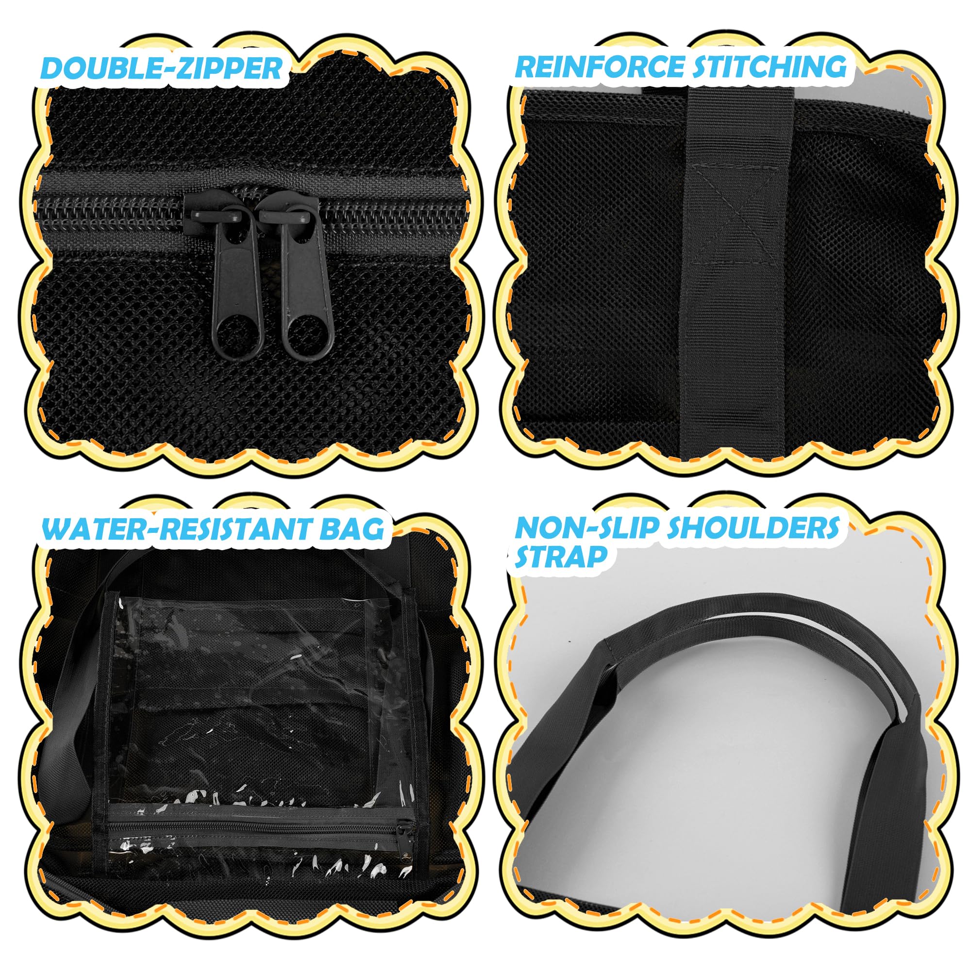 **Large Zippered Beach Tote Bag with 8 Pockets - Lightweight Mesh Sandproof Foldable for Toys, Towels & Essentials - Perfect for Pool, Travel & Outdoor Adventures**