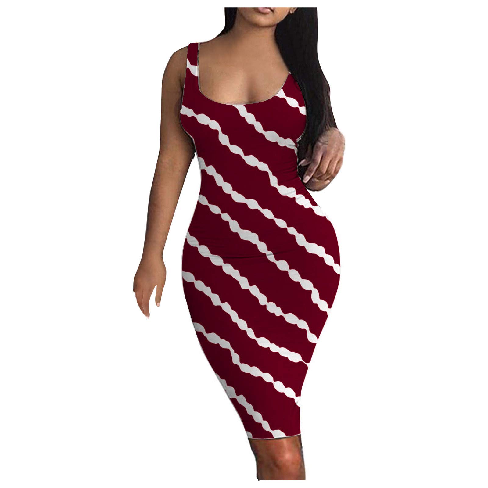 Littleice Women's Striped Sleeveless Midi Dress - Casual Summer Tank Dress for Party, Club, Beach & Vacation Outfits | Perfect for Date Night, Girls Night Out and Weekend Getaways