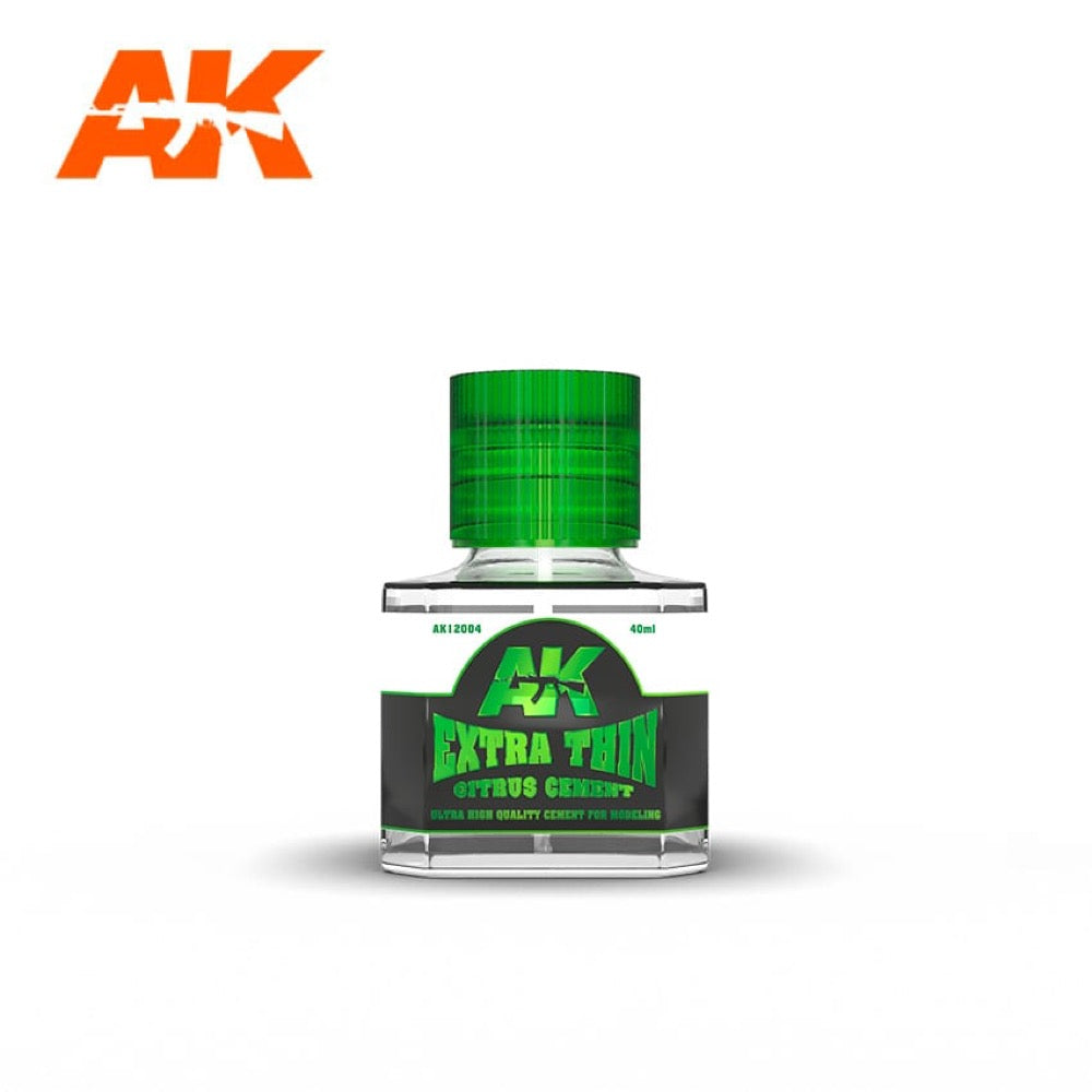 AK Interactive AK12004 Extra Thin Plastic Model Glue Cement - 40mL Citrus Scent for Scale Models, Miniatures & DIY Crafts - Perfect for Hobbyists & Model Builders