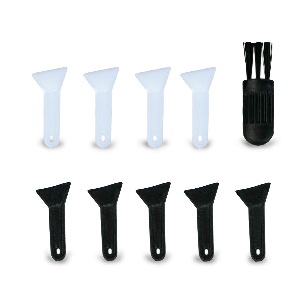 Premium 5-Pack Pollen Kief Scrapers & Cleaning Kit - Includes 4 Clear Scrapers, 1 Black Scraper & Herb Brush for Grinders - Perfect for Spices, Herbs & Cannabis Use at Home or On-The-Go