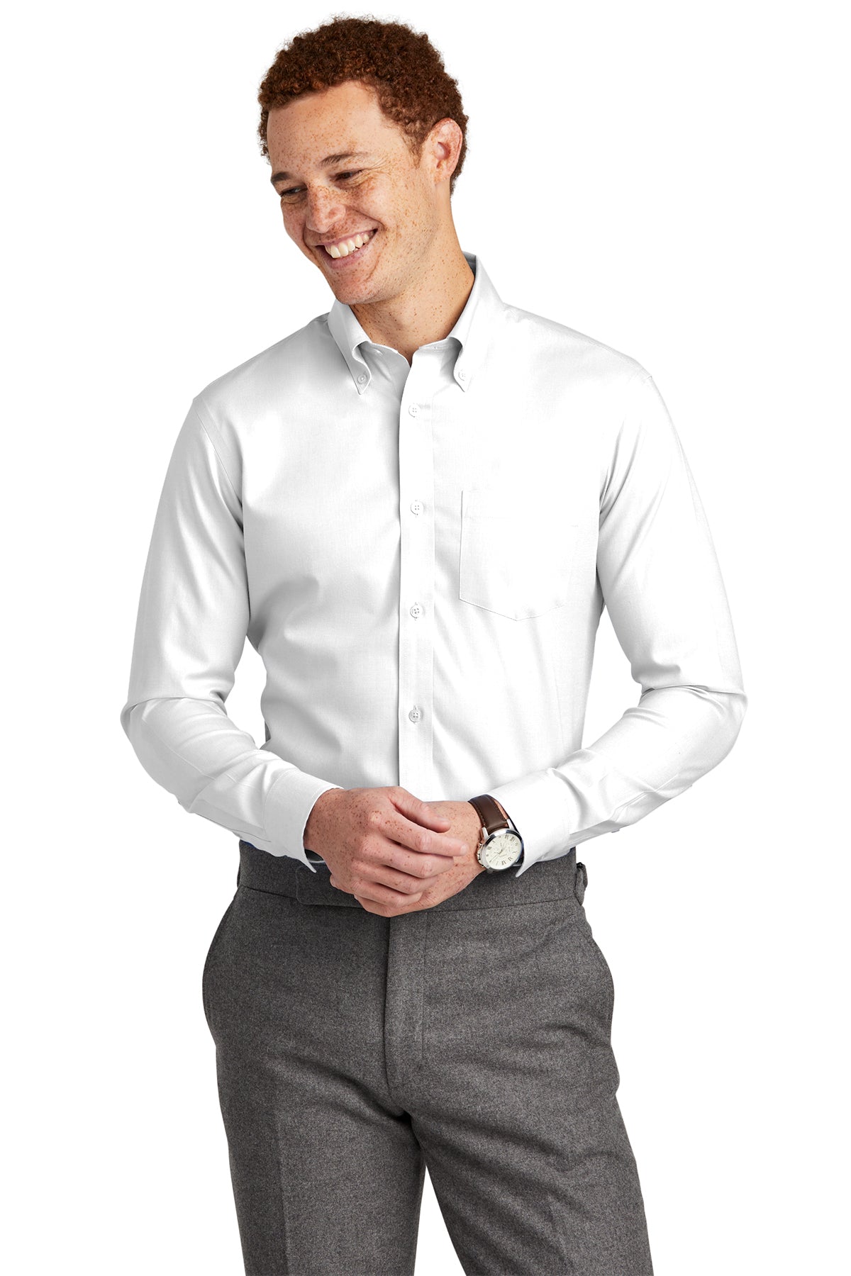 Brooks Brothers Tall Wrinkle Free Stretch Nailhead Dress Shirt for Men - White [AST] | Perfect for Business Meetings & Formal Occasions