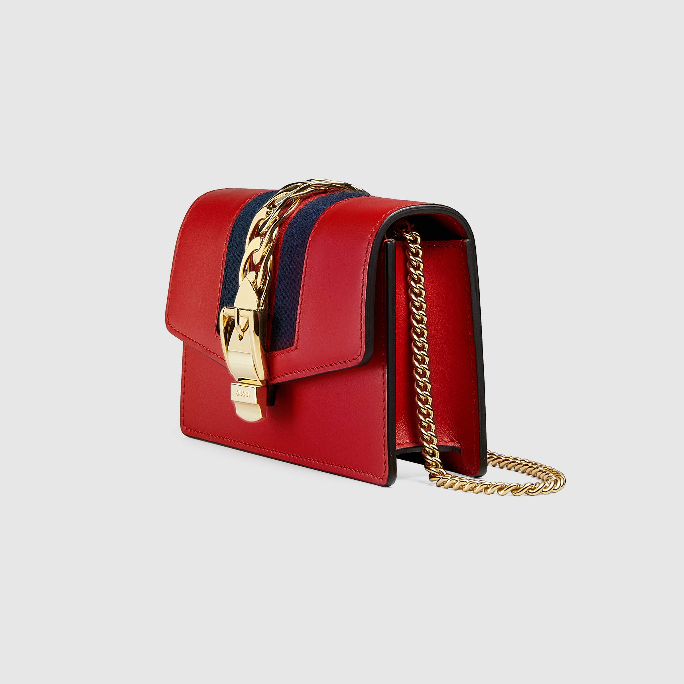 Gucci Sylvie Leather Mini Chain Bag for Women - Hibiscus Red Crossbody Purse | Perfect for Parties, Date Nights & Everyday Use