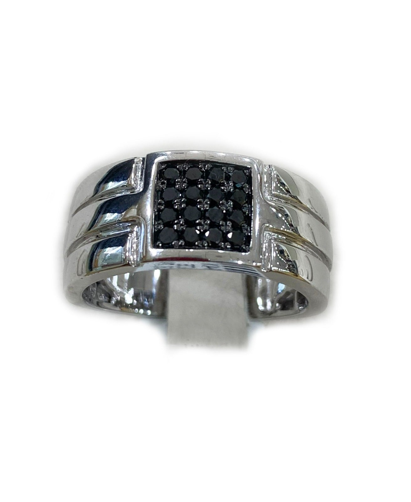 14K White Gold Men's Black Diamond Ring – Elegant Wedding Band, Anniversary Gift for Him, Perfect for Engagements & Special Occasions