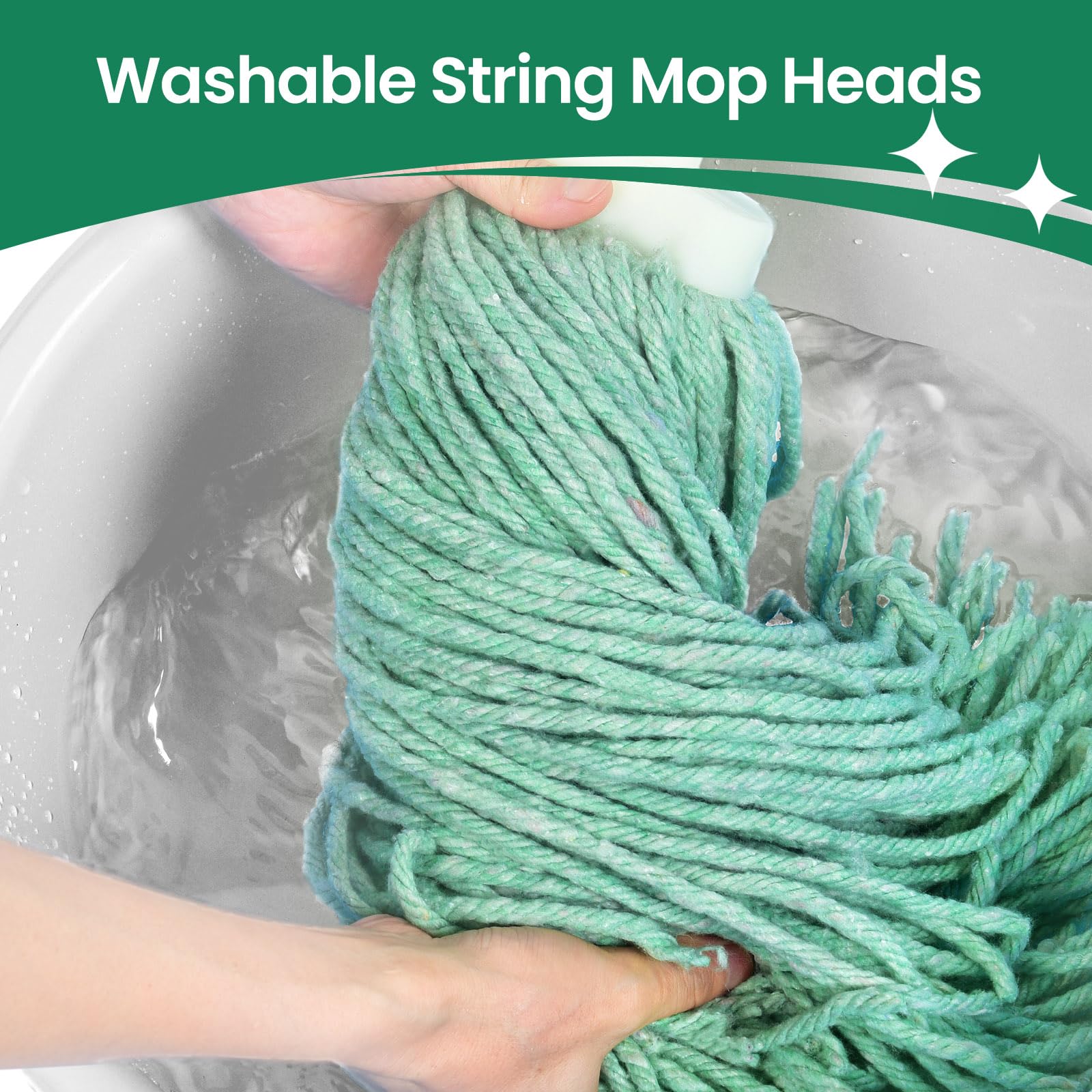 Heavy Duty Cotton Wet Mop Heads (3-Pack) with Microfiber Cloths - for Home & Commercial Cleaning