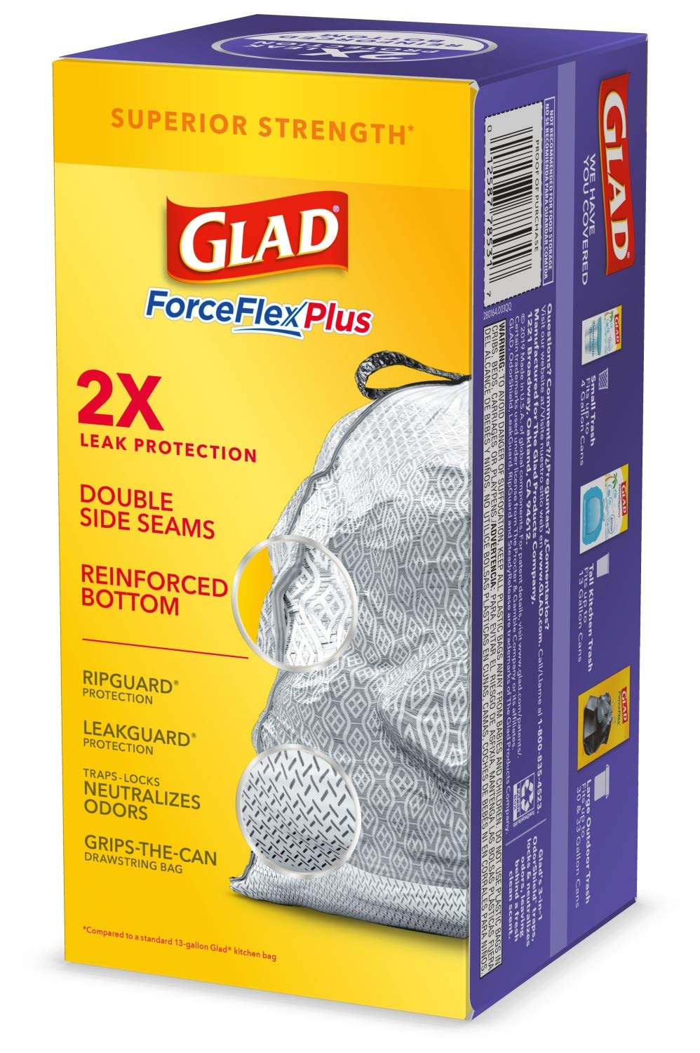 Glad ForceFlexPlus Tall 13 Gallon Drawstring Trash Bags with Febreze Freshness - Lavender Scented Heavy Duty Garbage Bags (34 Count) for Kitchen, Bathroom & Office Waste Disposal