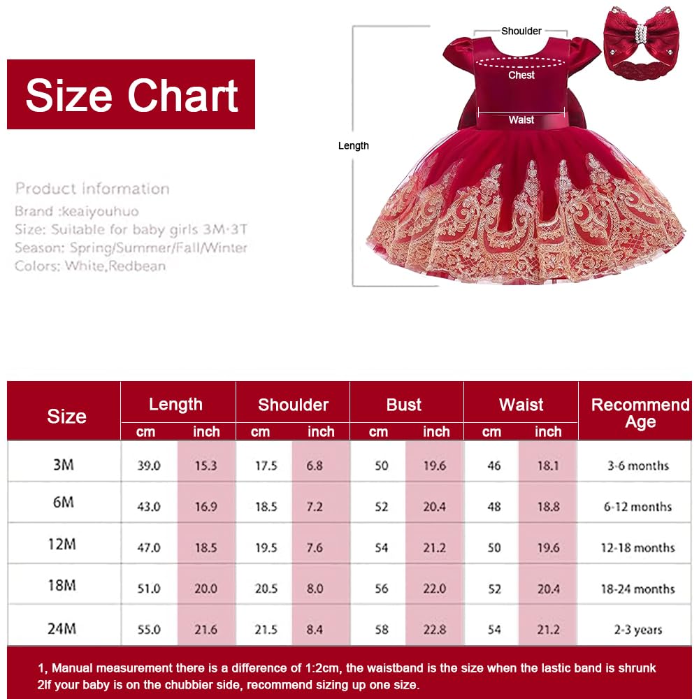 Keaiyouhuo Baby Girl's Formal Bowknot Birthday Party Tutu Dress - Fluffy Embroidery Princess Elegant Dress with Headwear for Special Occasions, Photo Shoots & Holiday Events