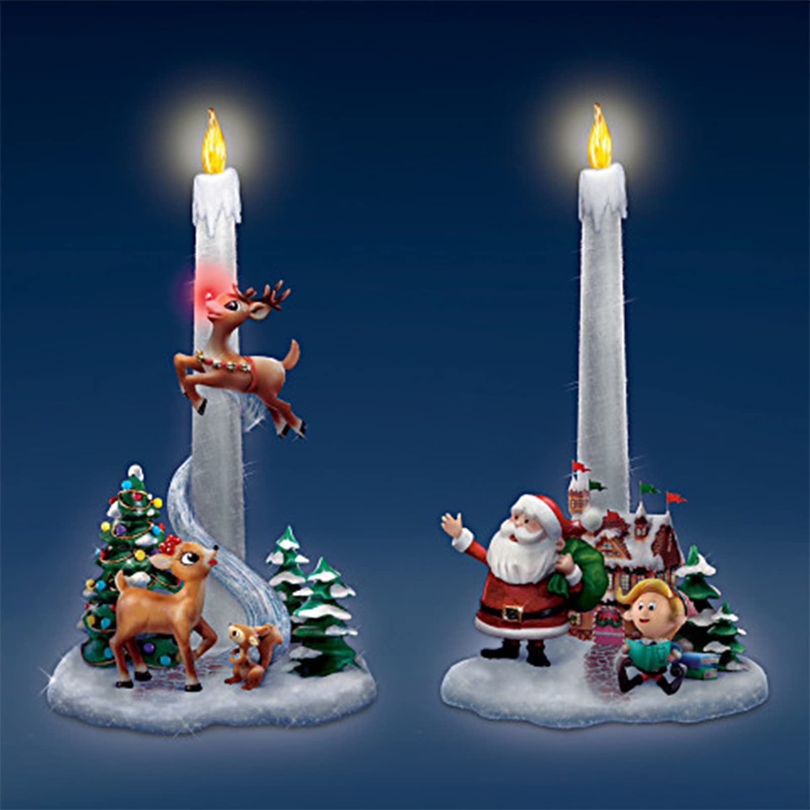 Flameless LED Christmas Candles - Rudolph Santa Decor for Holiday Tree