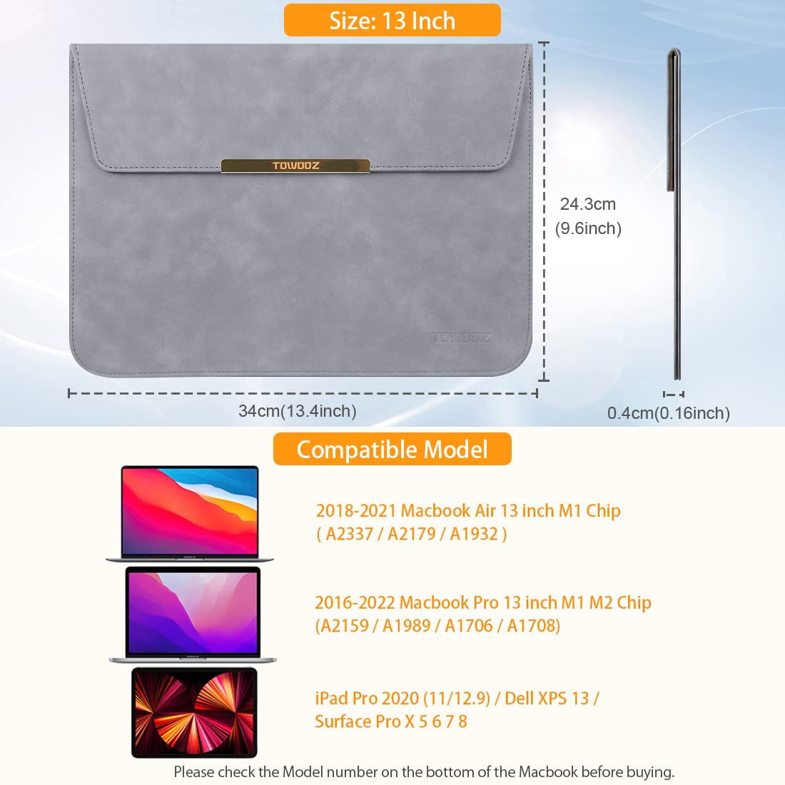 Premium 13 Inch MacBook Air Sleeve Case - Waterproof & Anti-Scratch Protective Cover Compatible with 2022 MacBook Pro M2, MacBook Air/Pro 13