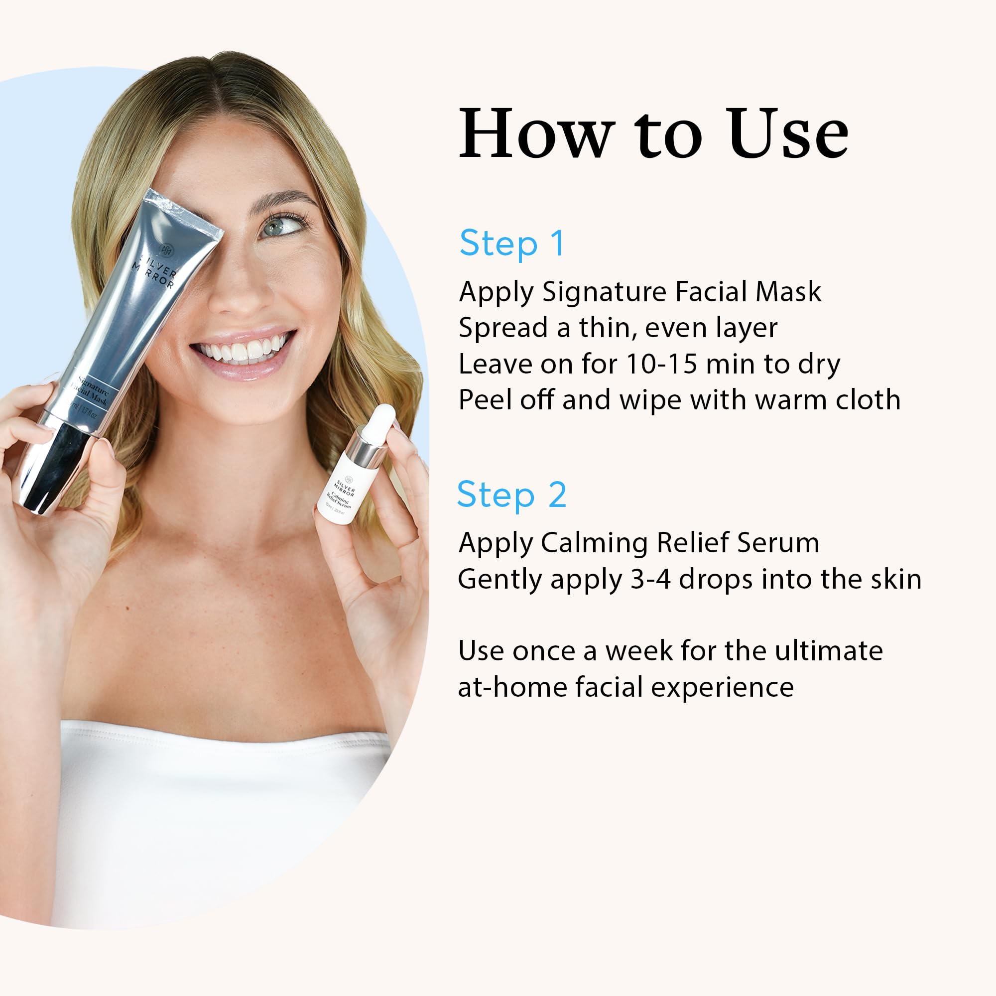 Silver Mirror 2-Step Facial Mask & Serum Skincare Set - Exfoliating & Hydrating Treatment with Hyaluronic Acid (1.7oz Mask + 0.33oz Serum) | Anti-Wrinkle, Instant Face Lift | Perfect for Spa Night, Self-Care Routine & Glowing Skin Prep