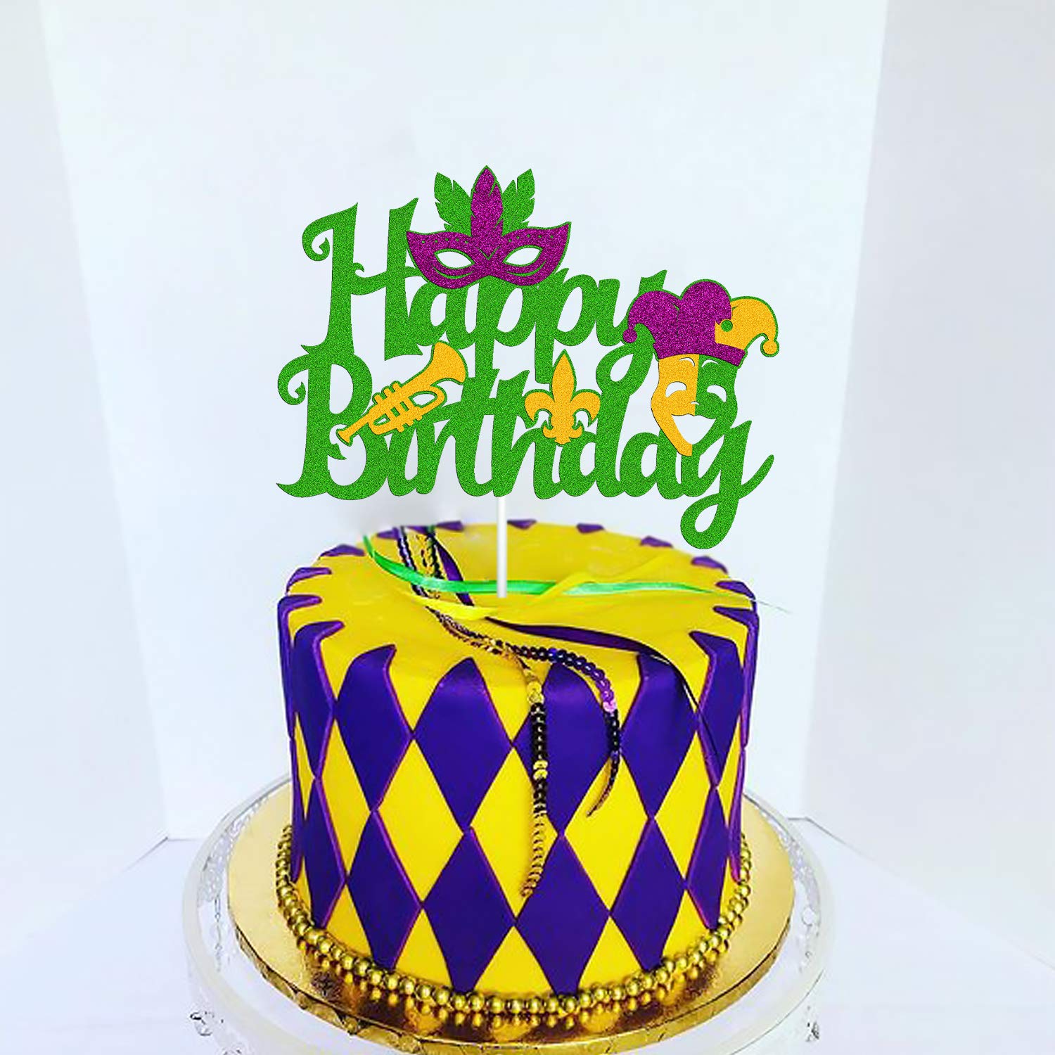 **Mardi Gras Birthday Cake Topper - Glitter Green Carnival Masquerade Costume Decorations for Fat Tuesday Theme Parties | Perfect for Women, Men, Kids, Boys, Girls, First Birthdays & Baby Showers | Great for Themed Celebrations & Festive Gatherings**