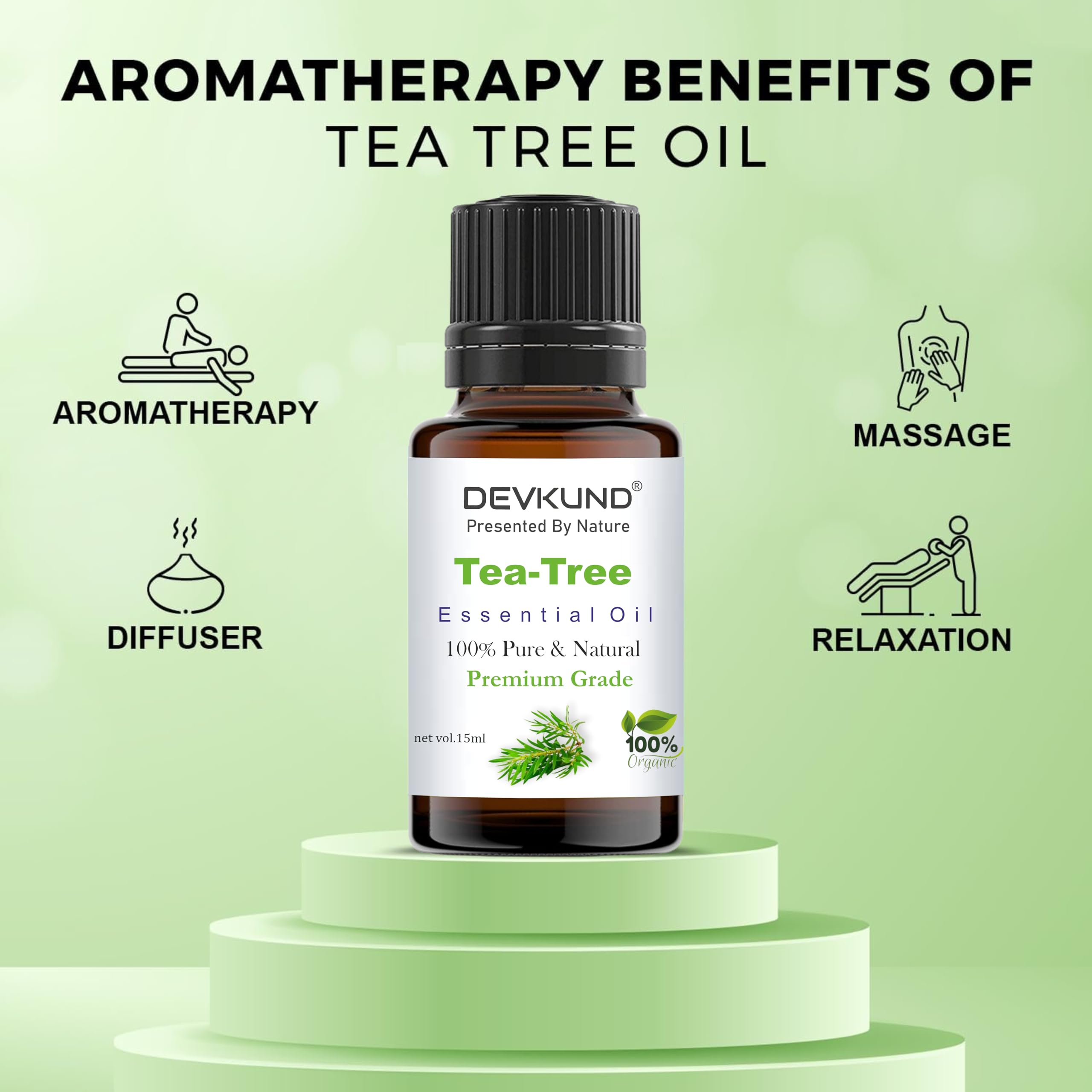 100% Pure Tea Tree Essential Oil for Skin, Hair & Acne Care - 15ML Undiluted Therapeutic Grade Natural Oil | Perfect for Aromatherapy, DIY Beauty & Home Remedies