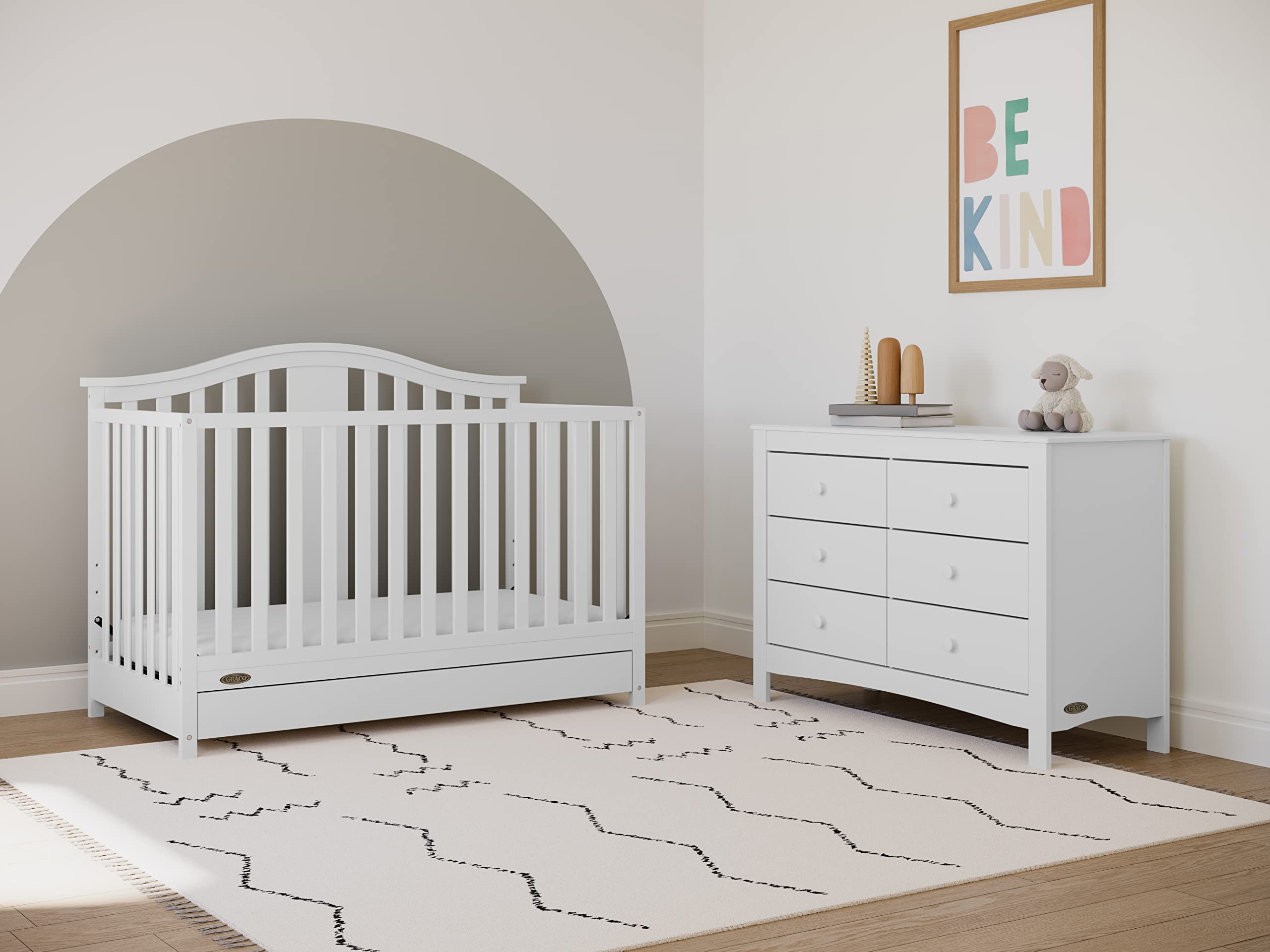 Graco Solano 4-in-1 Convertible Crib with Storage Drawer - GREENGUARD Gold Certified, White Nursery Furniture Converts to Toddler & Full-Size Bed | Safe Baby Crib for Nursery, Bedroom & Daycare Use